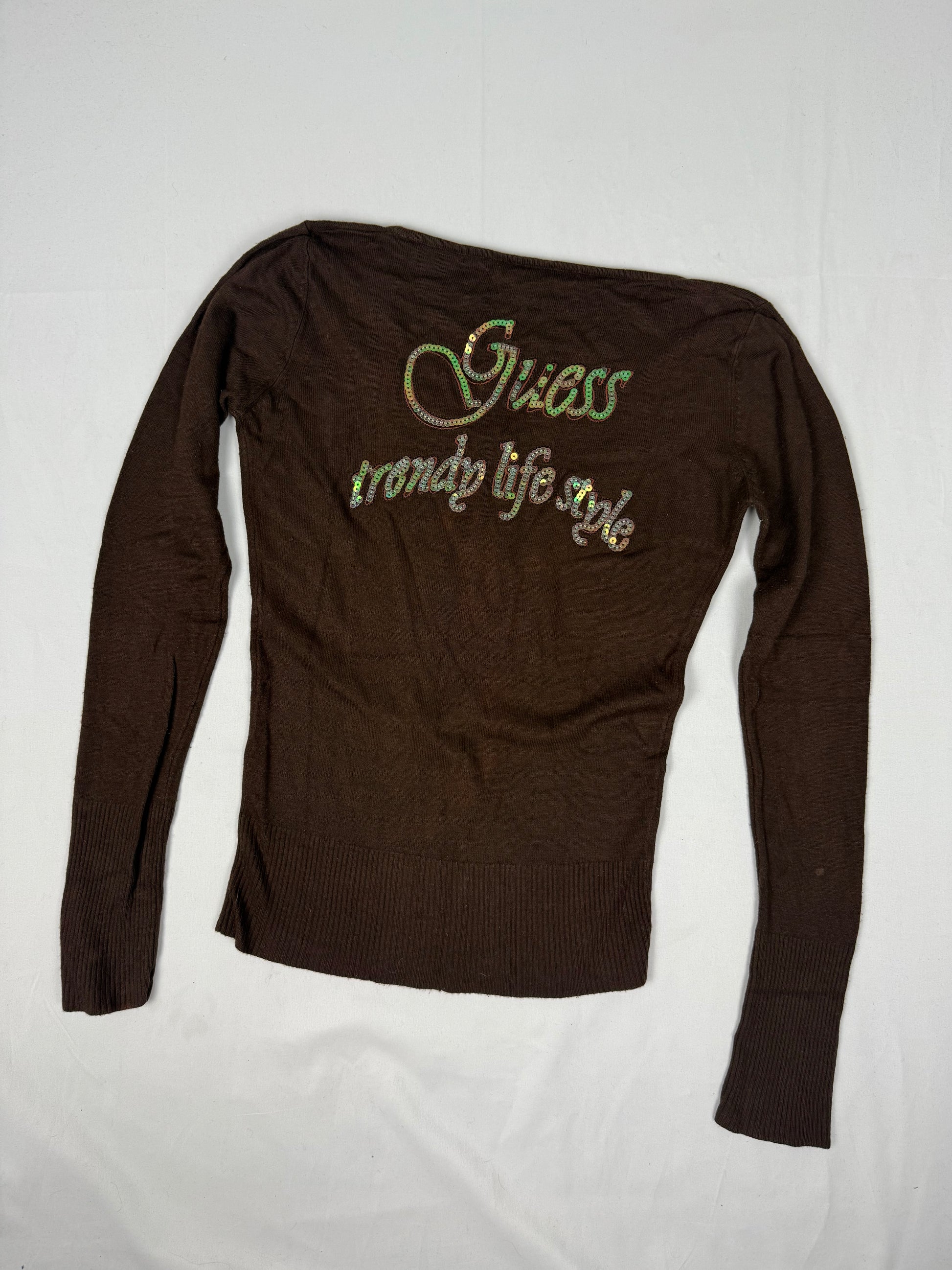 Brown sequins logo jumper (S/M)