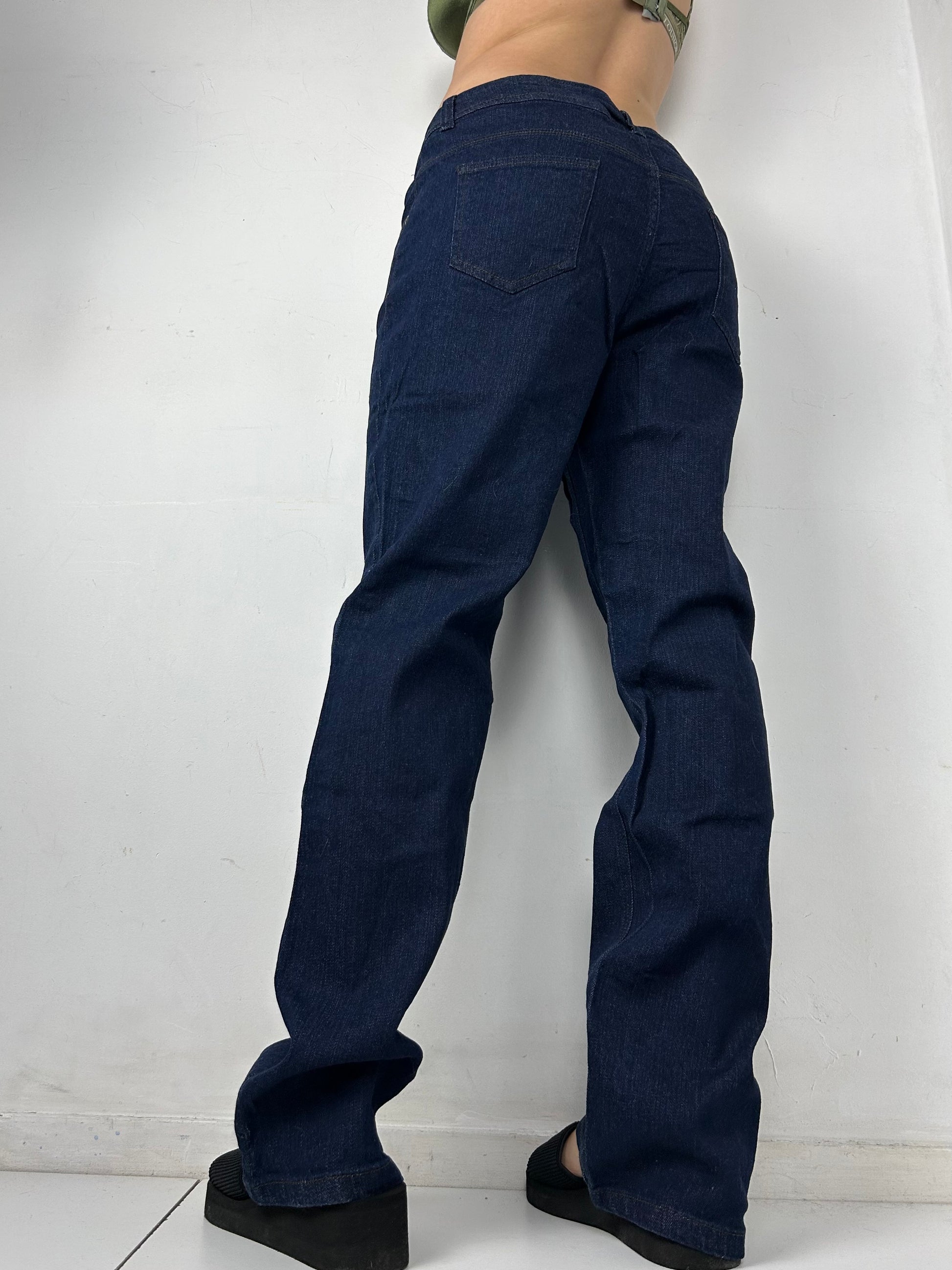 Navy blue denim low rise straight legs pants (L)