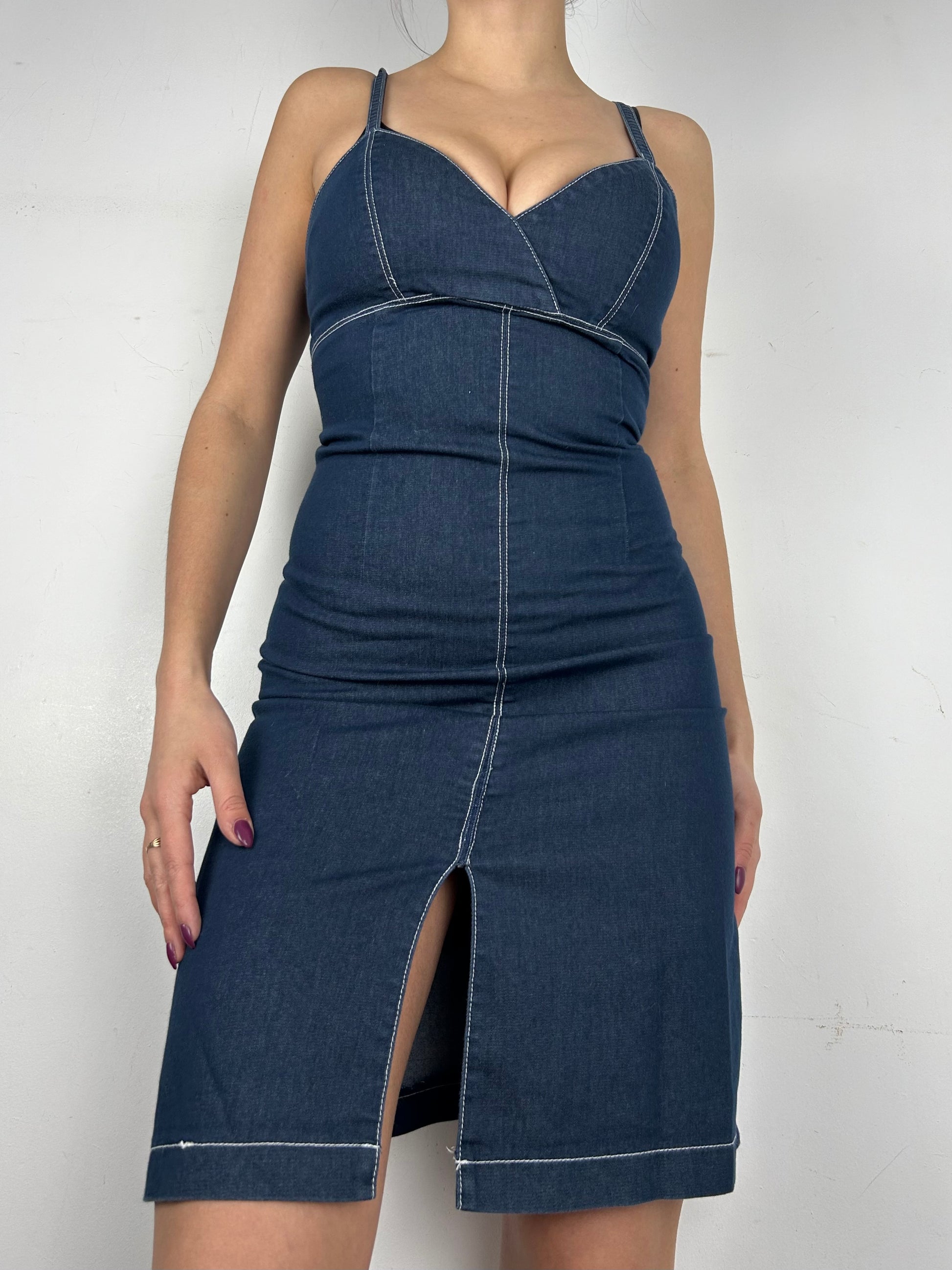 Navy blue denim mini dress (S)