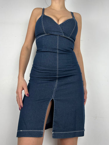 Navy blue denim mini dress (S)