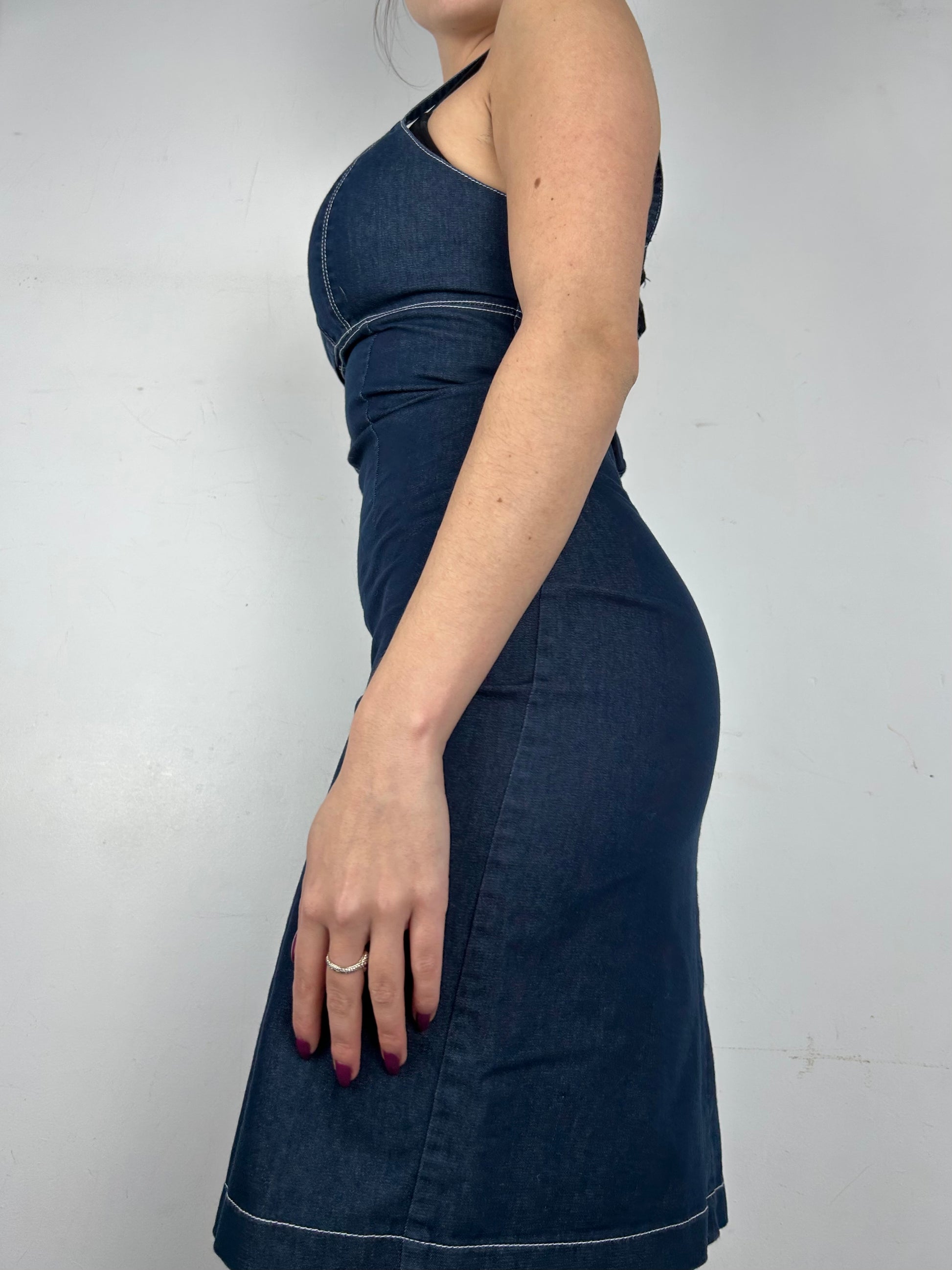 Navy blue denim mini dress (S)