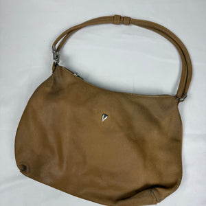 Beige real leather shoulder bag (30x24cm)