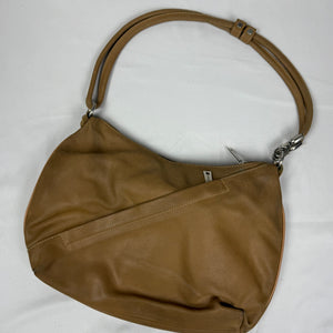 Beige real leather shoulder bag (30x24cm)