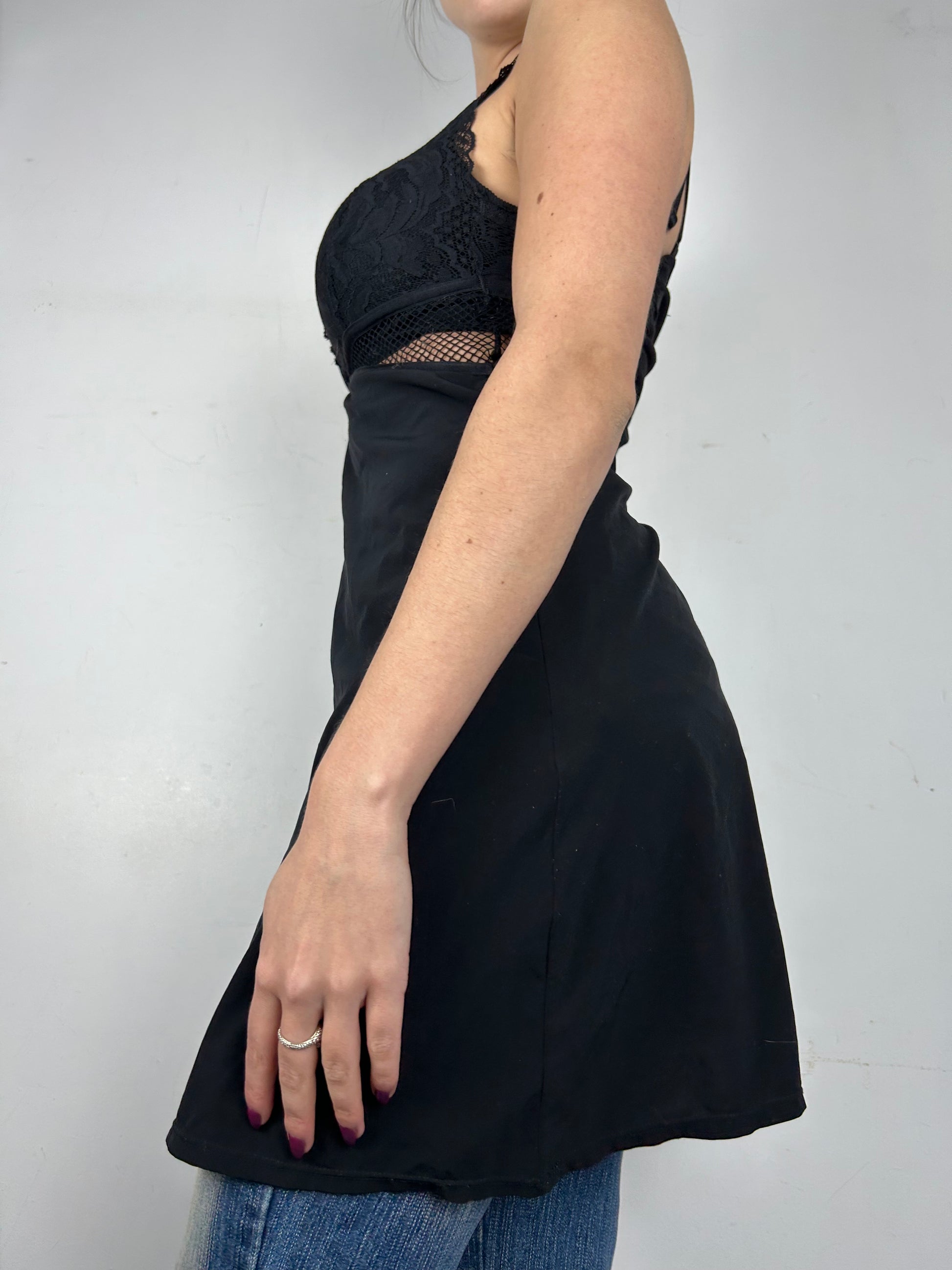 Black lace babydoll mini dress (S/M)