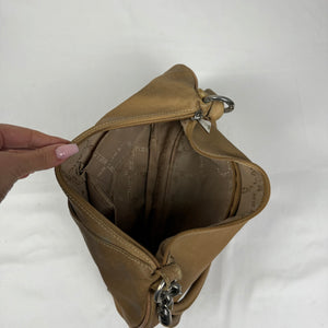 Beige real leather shoulder bag (30x24cm)