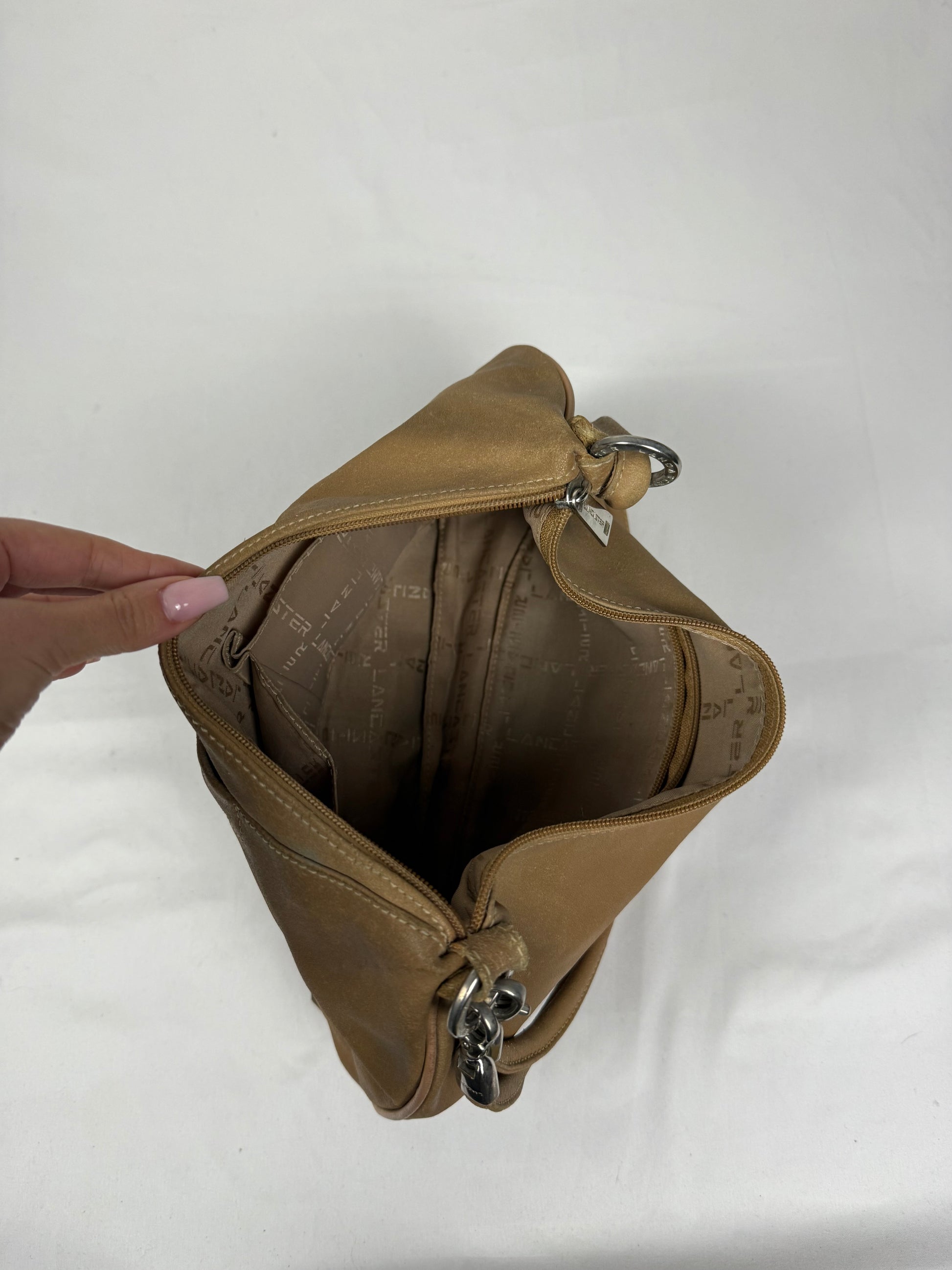 Beige real leather shoulder bag (30x24cm)