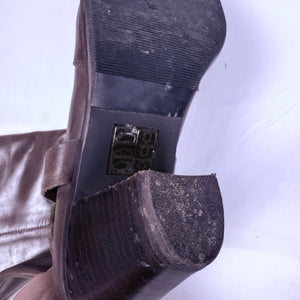 Brown buckle belt real leather knee high boots (36)