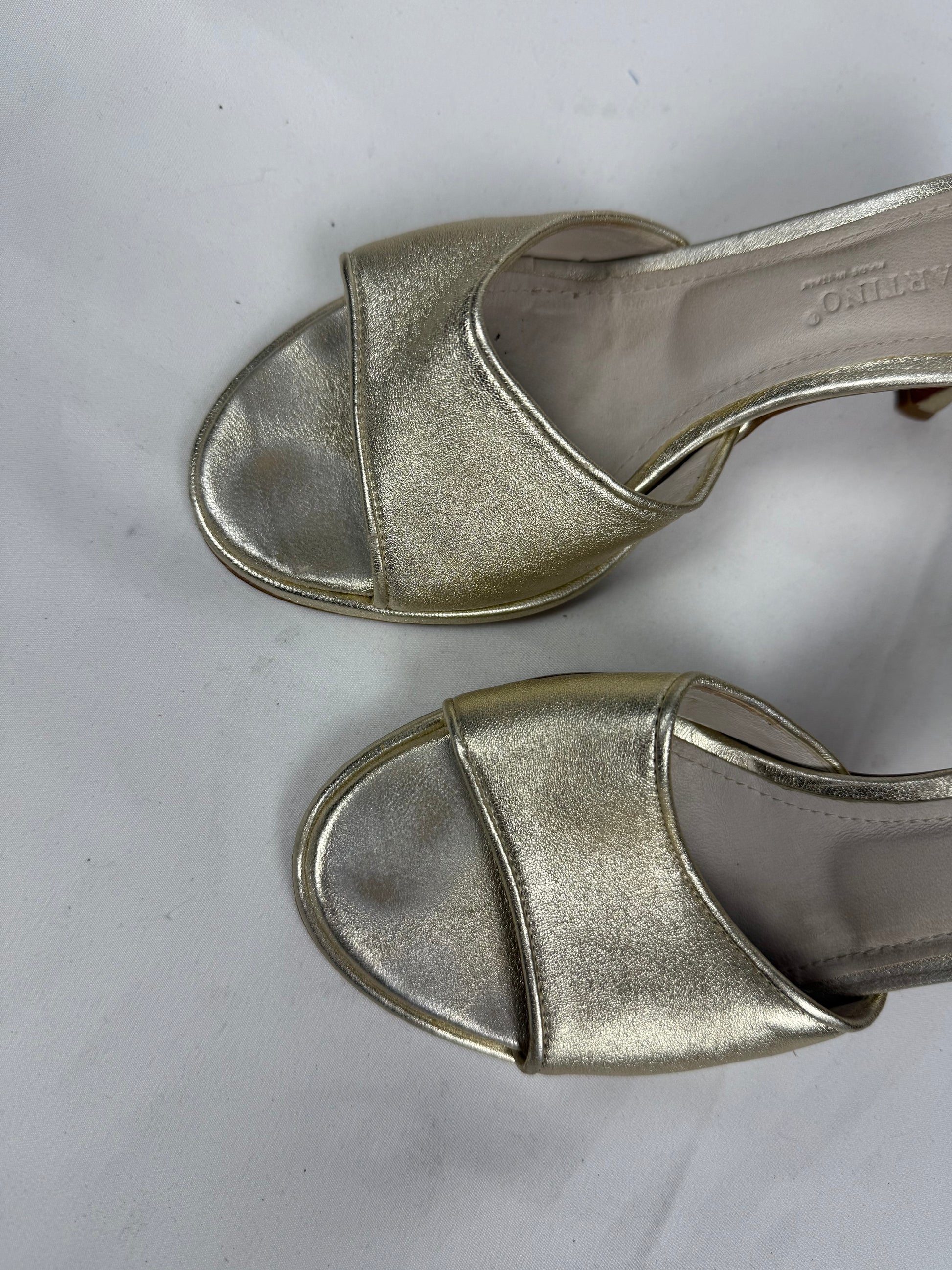 Gold real leather kitten heels mules (36)