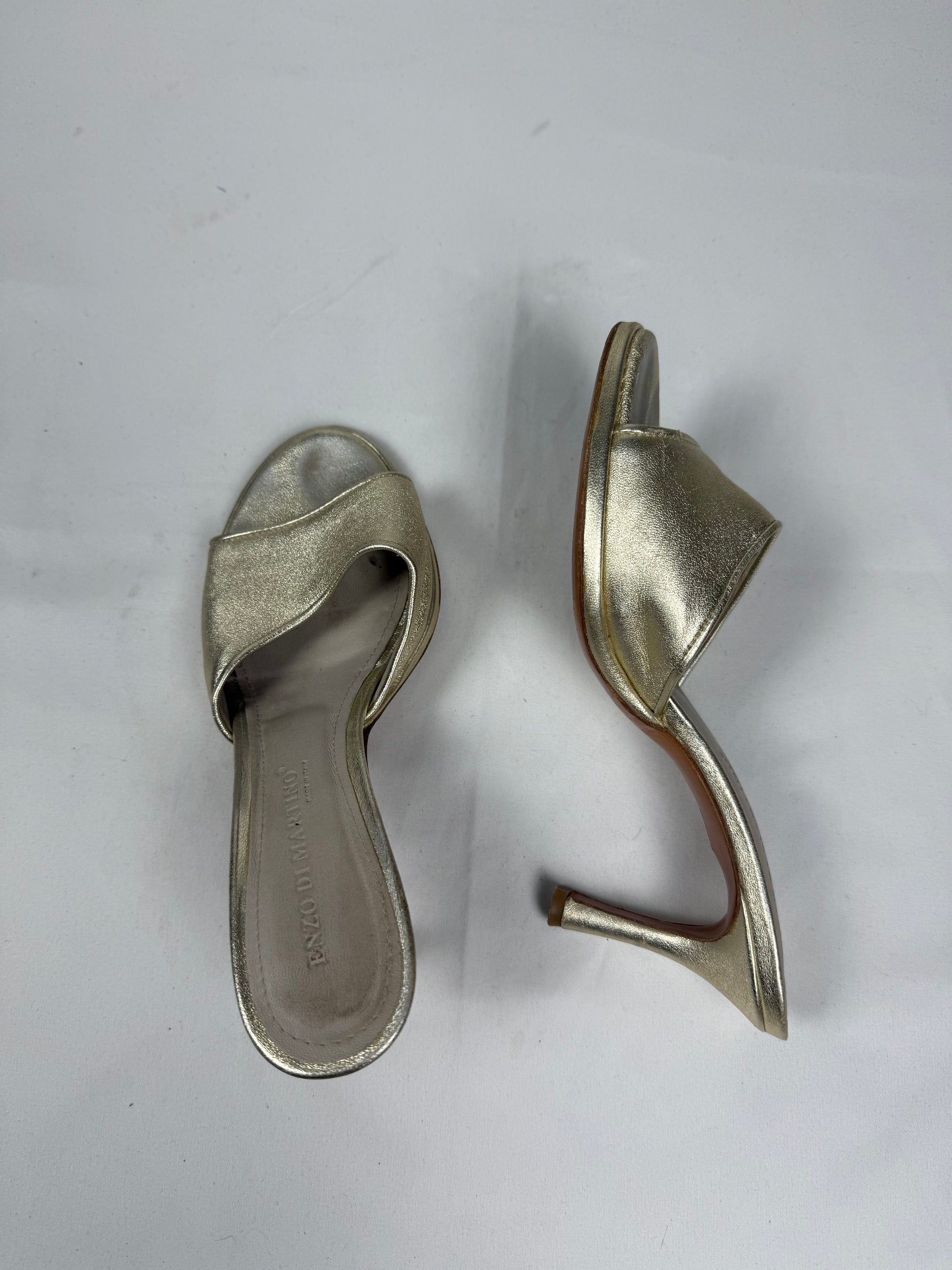 Gold real leather kitten heels mules (36)