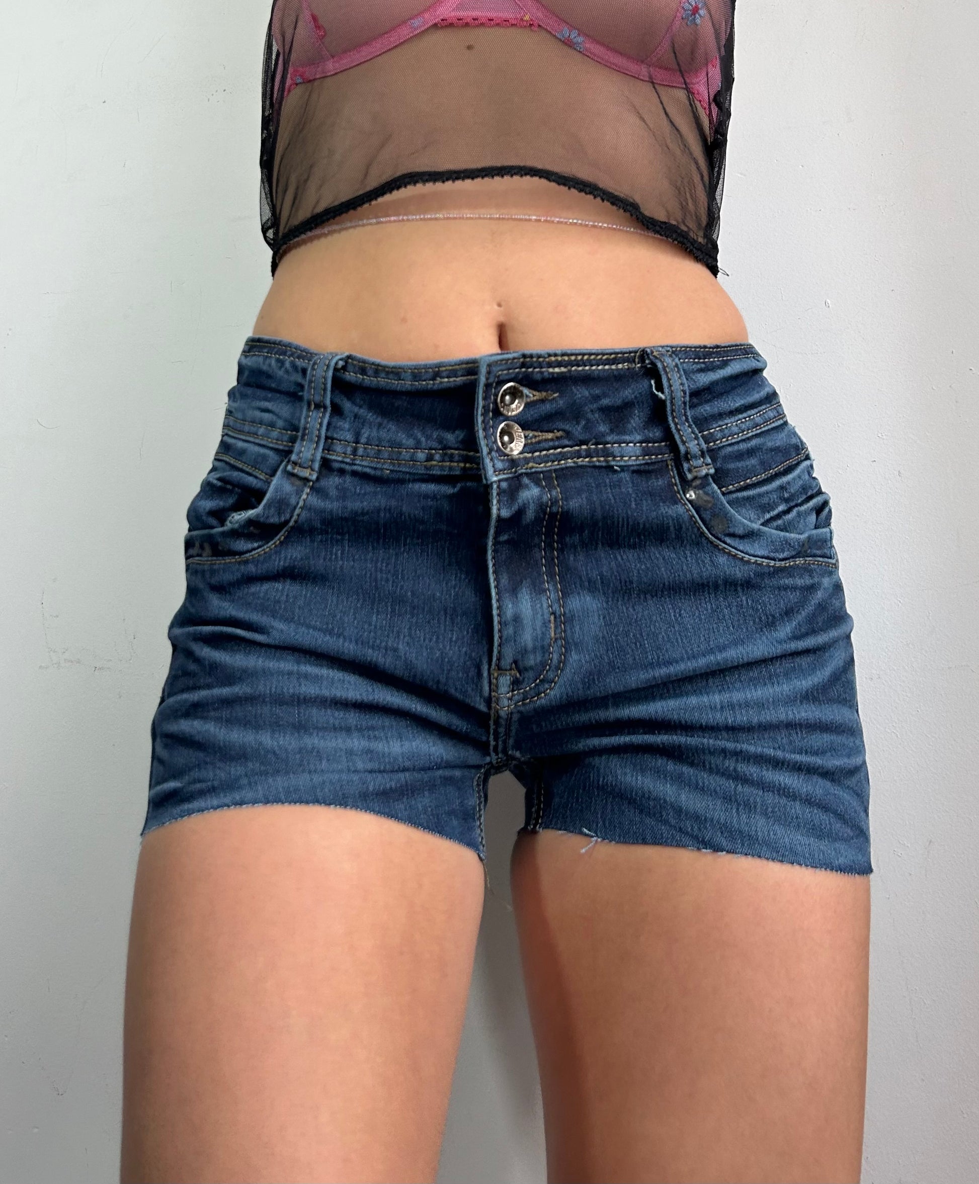 Navy denim low rise mini /micro short (S)