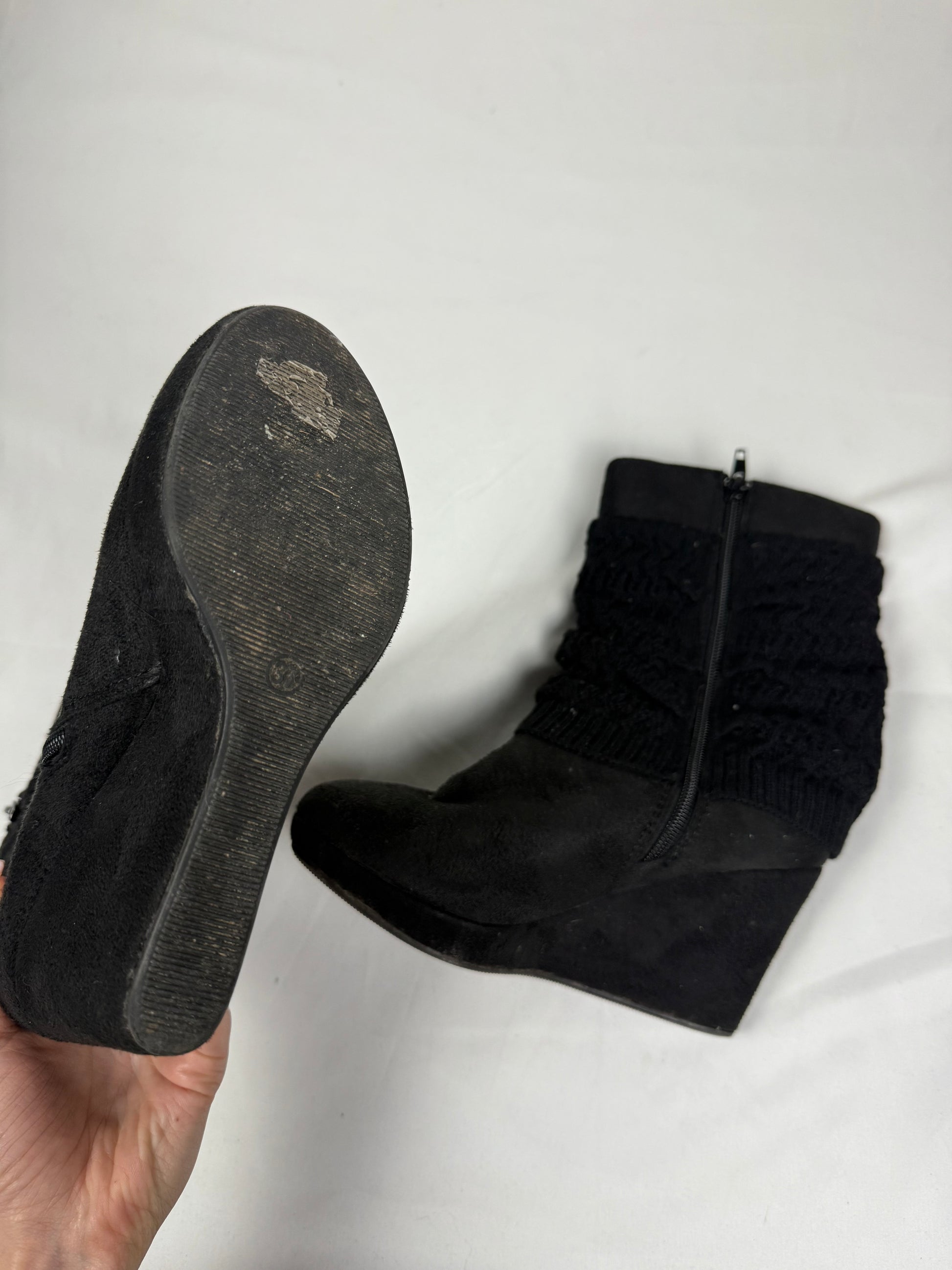 Black suede winter wedge boots (37)