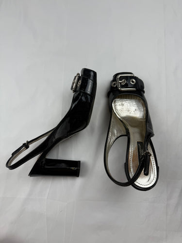 Black leather open toes heels (37.5)