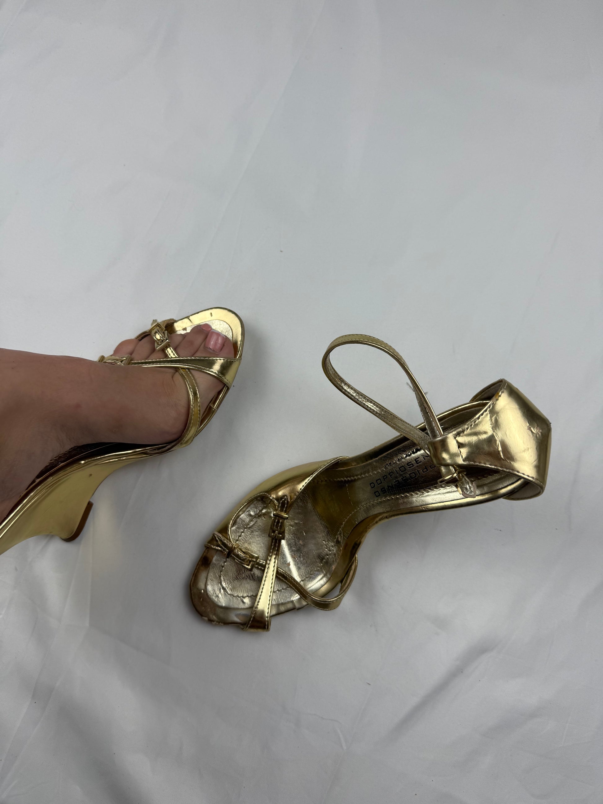 Gold real leather wedge heels sandals (38)