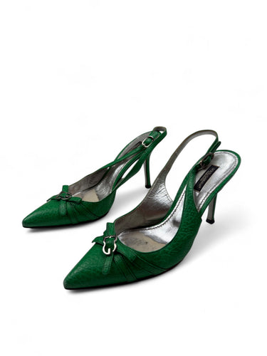 Green real leather pointed toes heels (37)