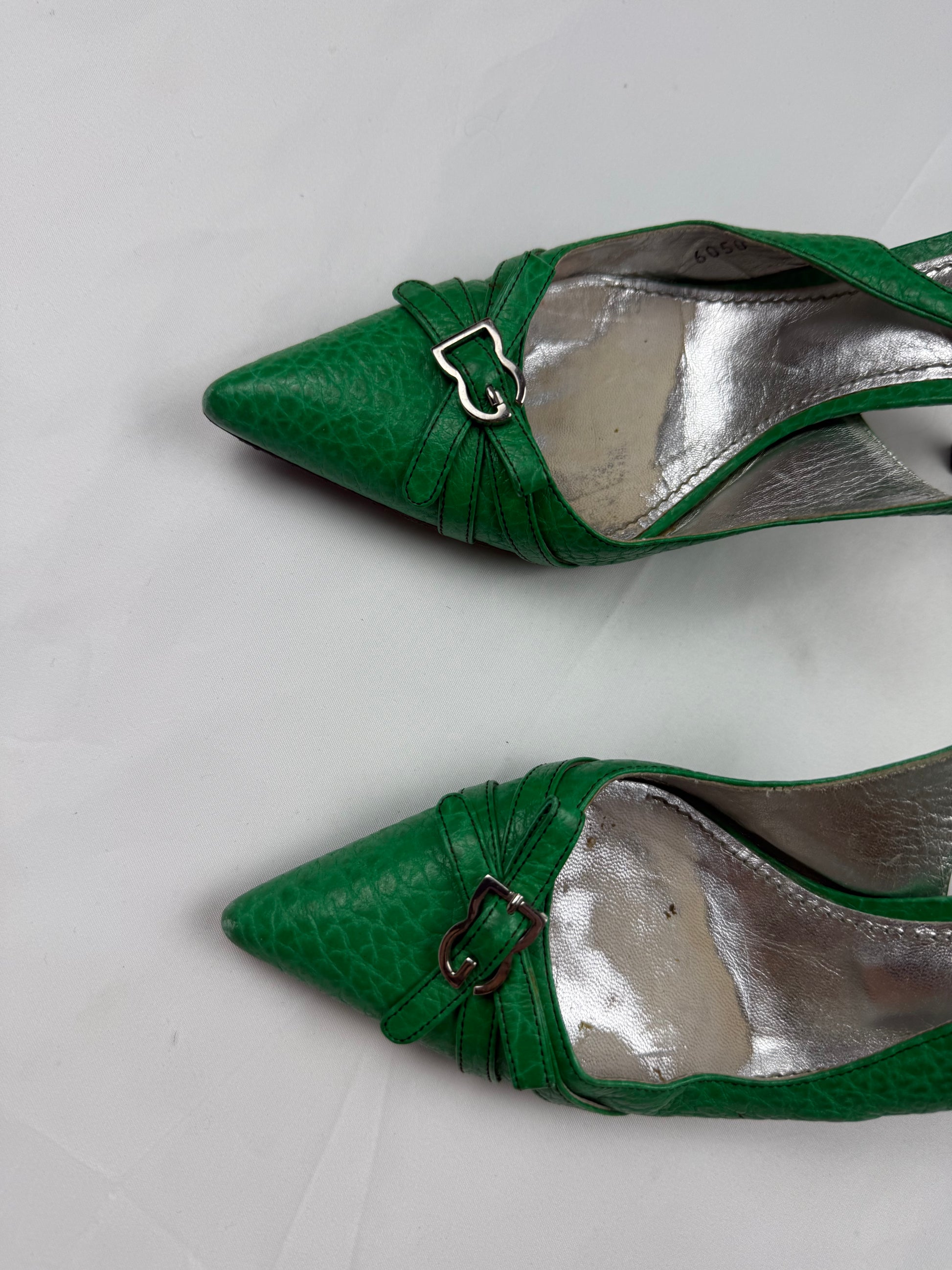Green real leather pointed toes heels (37)