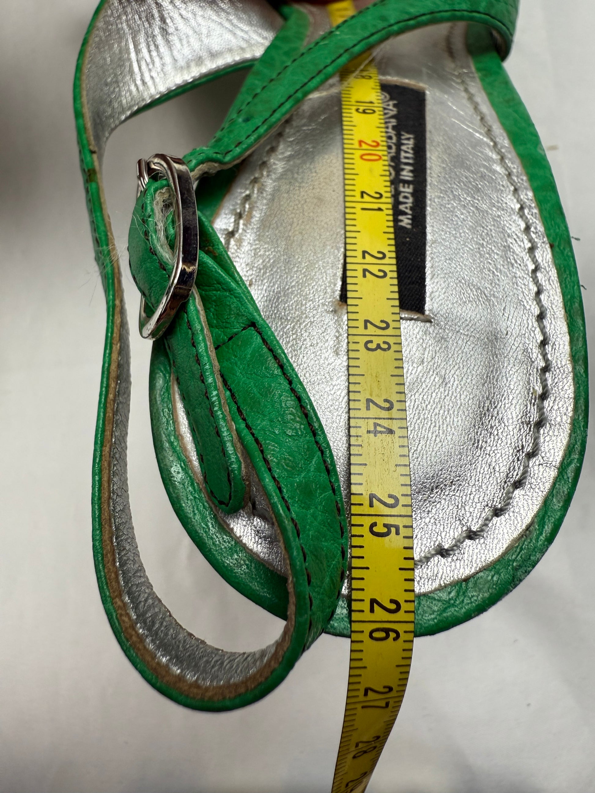 Green real leather pointed toes heels (37)