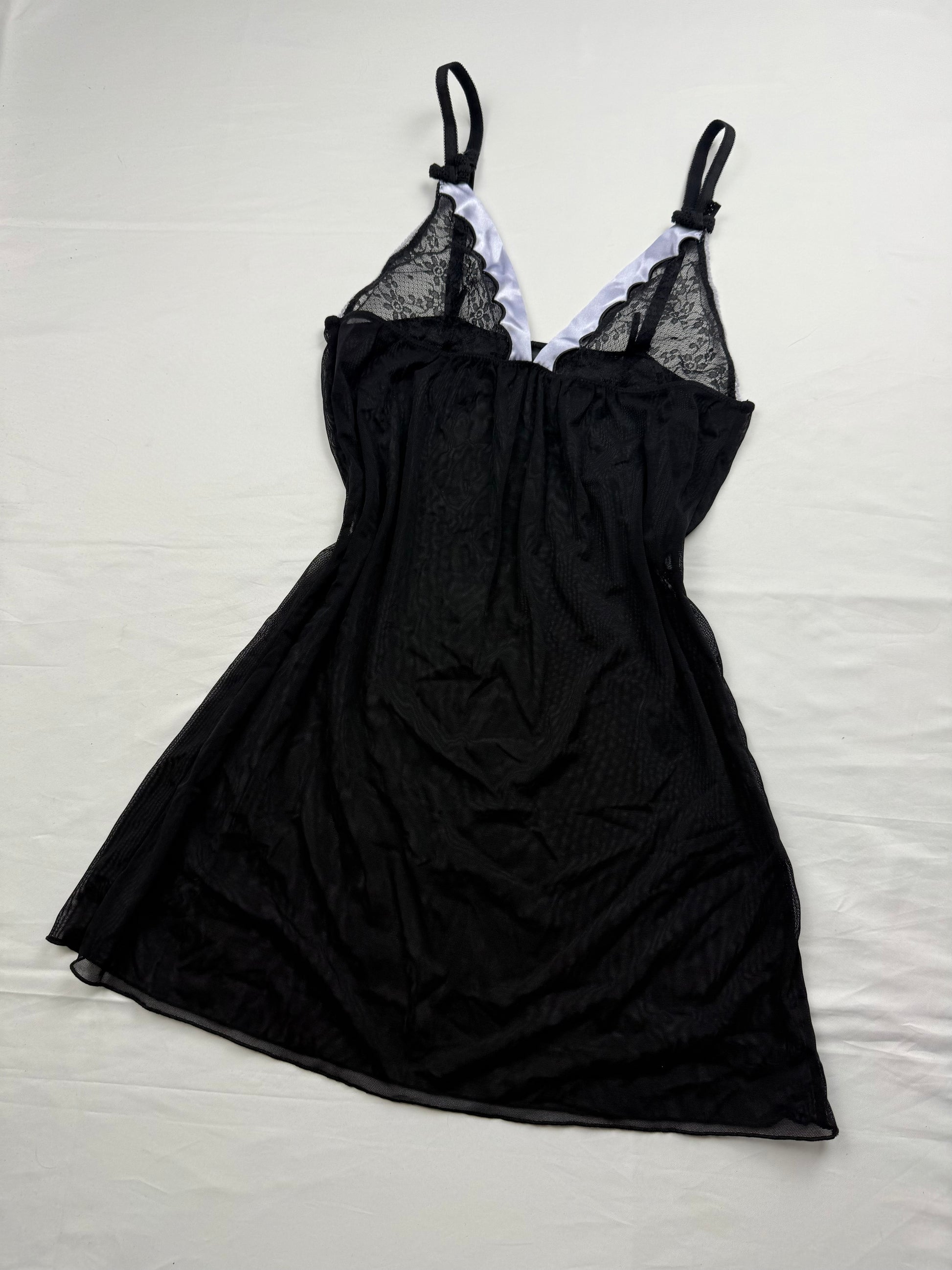 Black lycra & mesh babydoll mini dress (S)