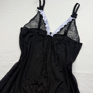 Black lycra & mesh babydoll mini dress (S)