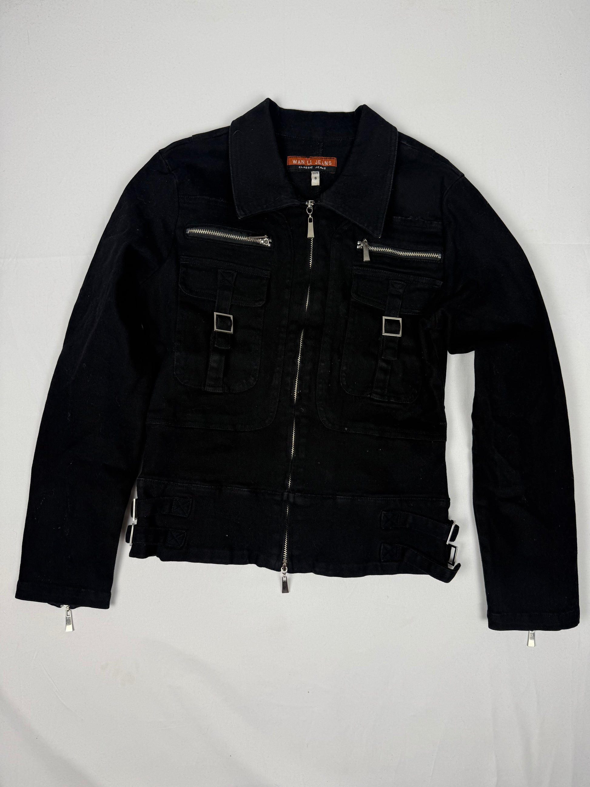 Black 100% cotton biker jacket (S)