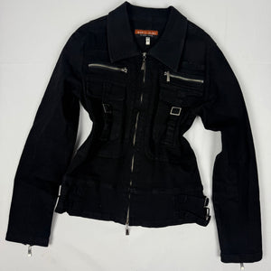 Black 100% cotton biker jacket (S)