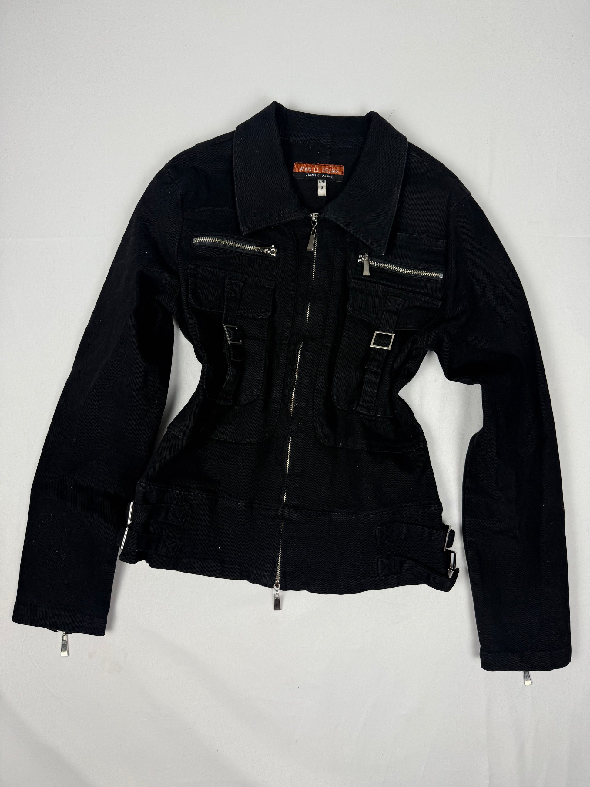 Black 100% cotton biker jacket (S)