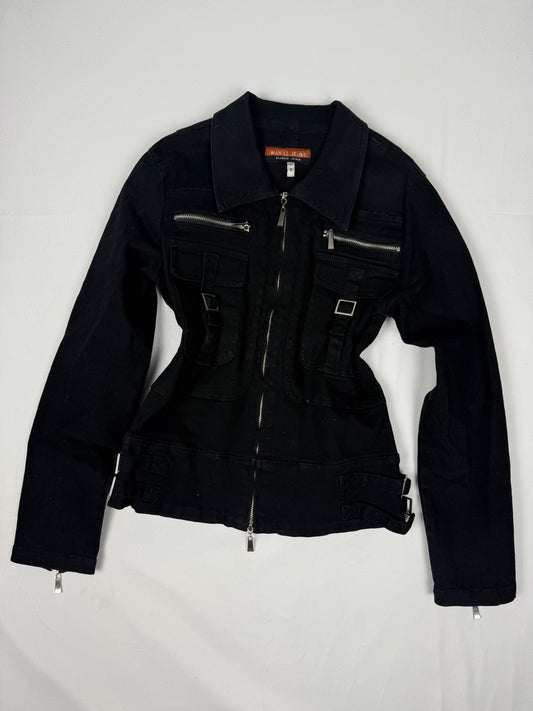 Black 100% cotton biker jacket (S)