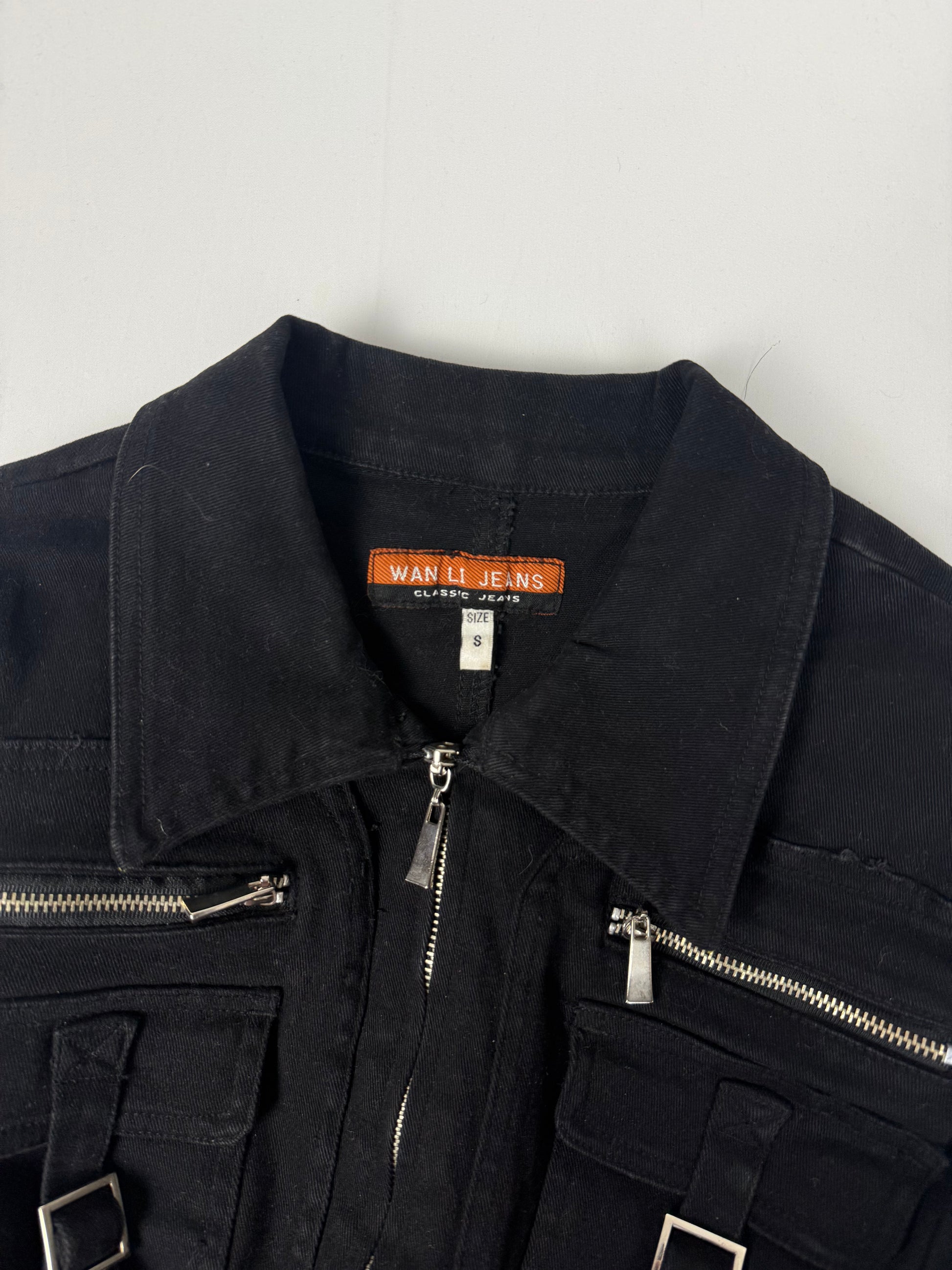 Black 100% cotton biker jacket (S)