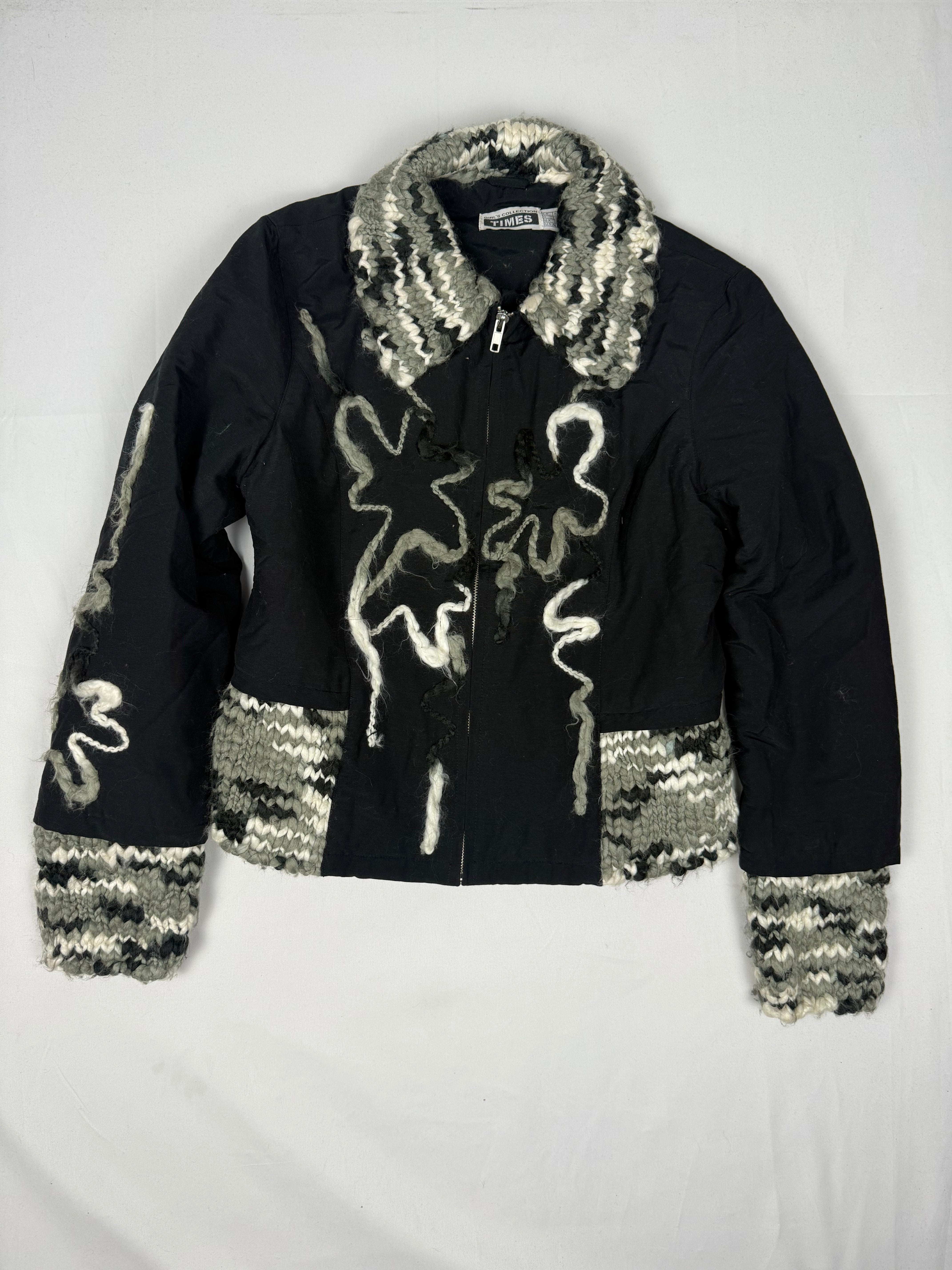 Black embroidered biker jacket (M)