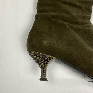 Khaki suede leather pointed toes knee high boots (36)