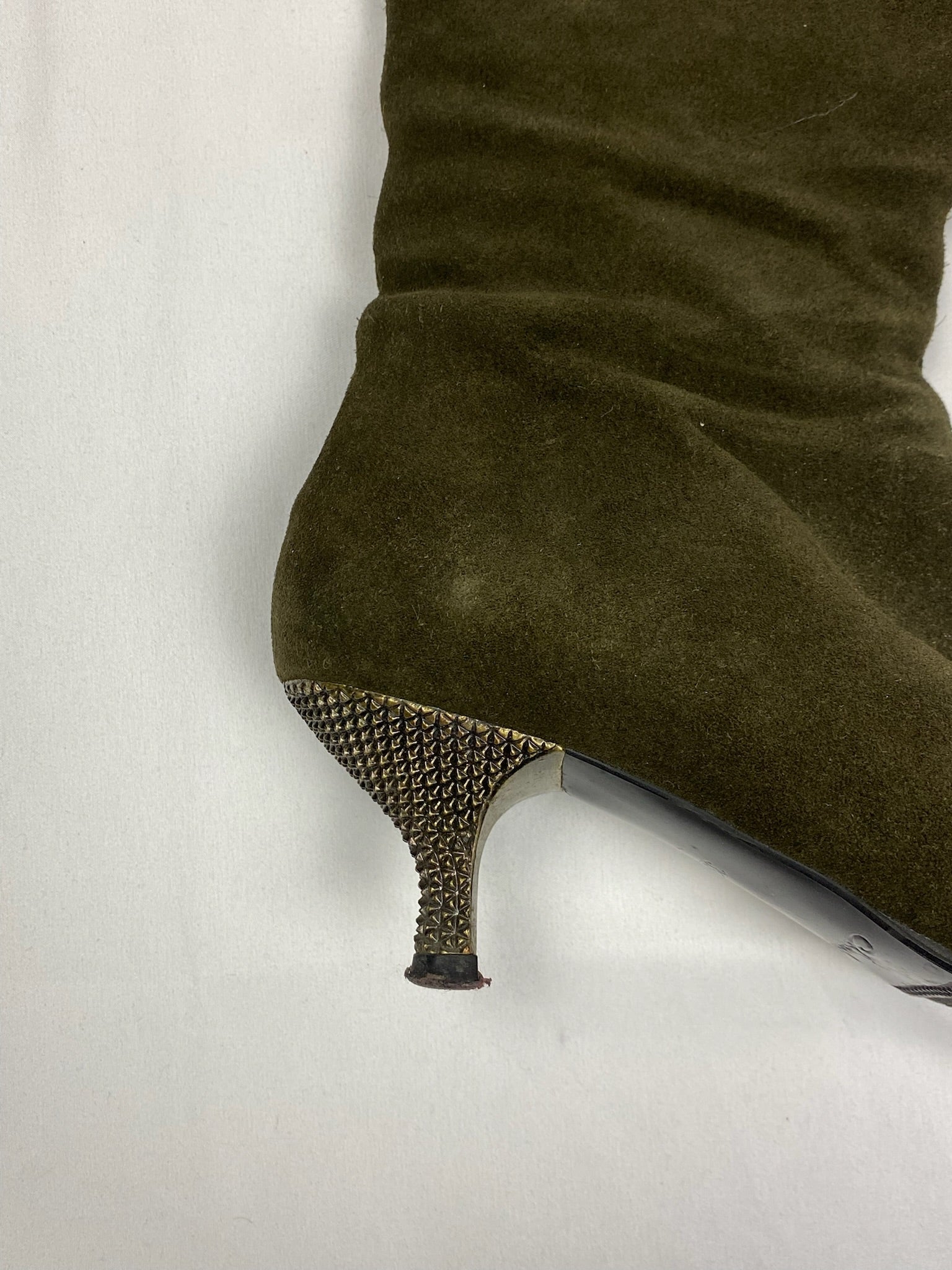 Khaki suede leather pointed toes knee high boots (36)