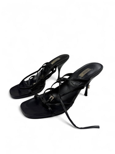 Black real leather heels sandals (37)