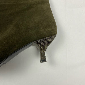 Khaki suede leather pointed toes knee high boots (36)