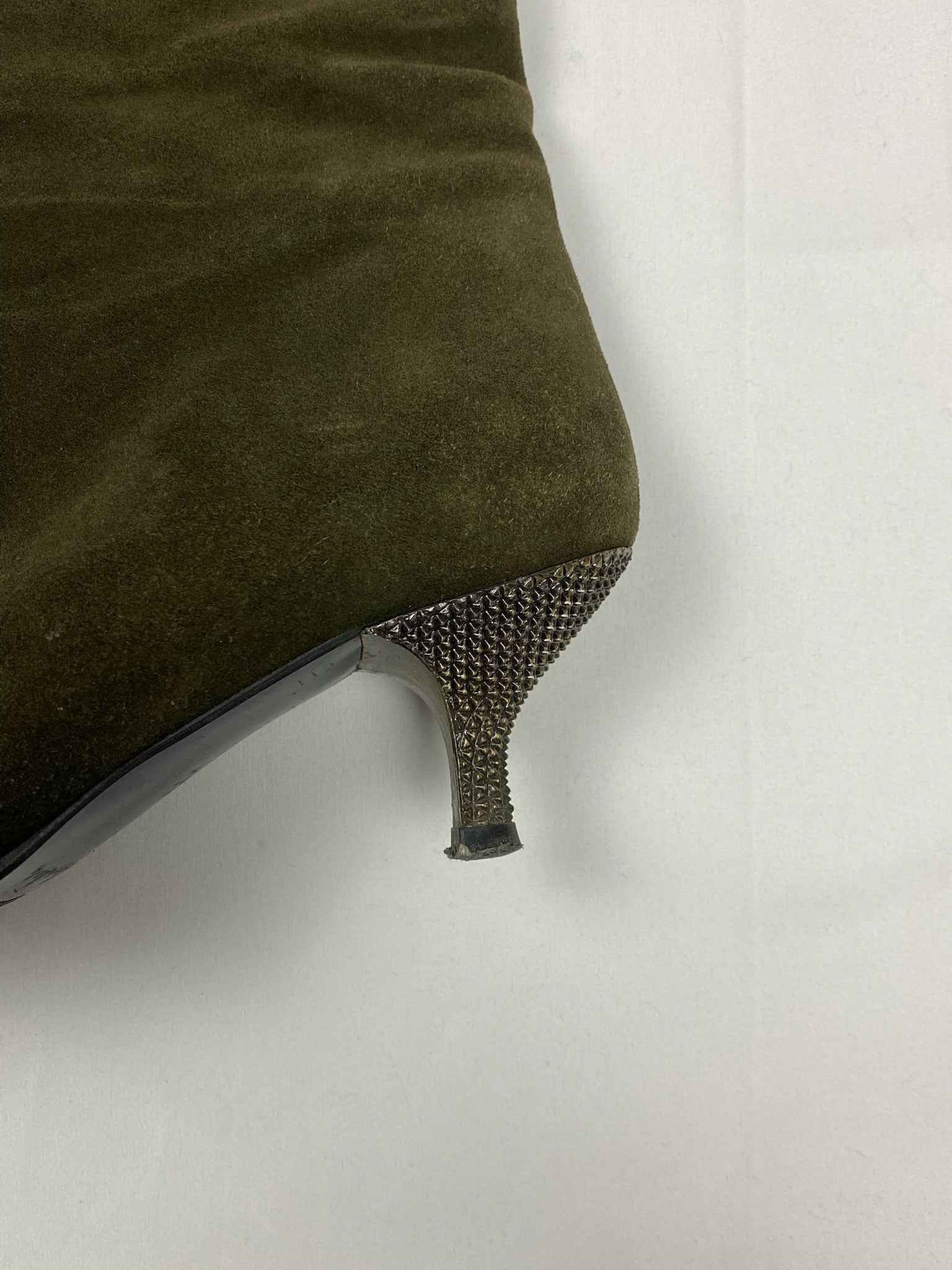 Khaki suede leather pointed toes knee high boots (36)