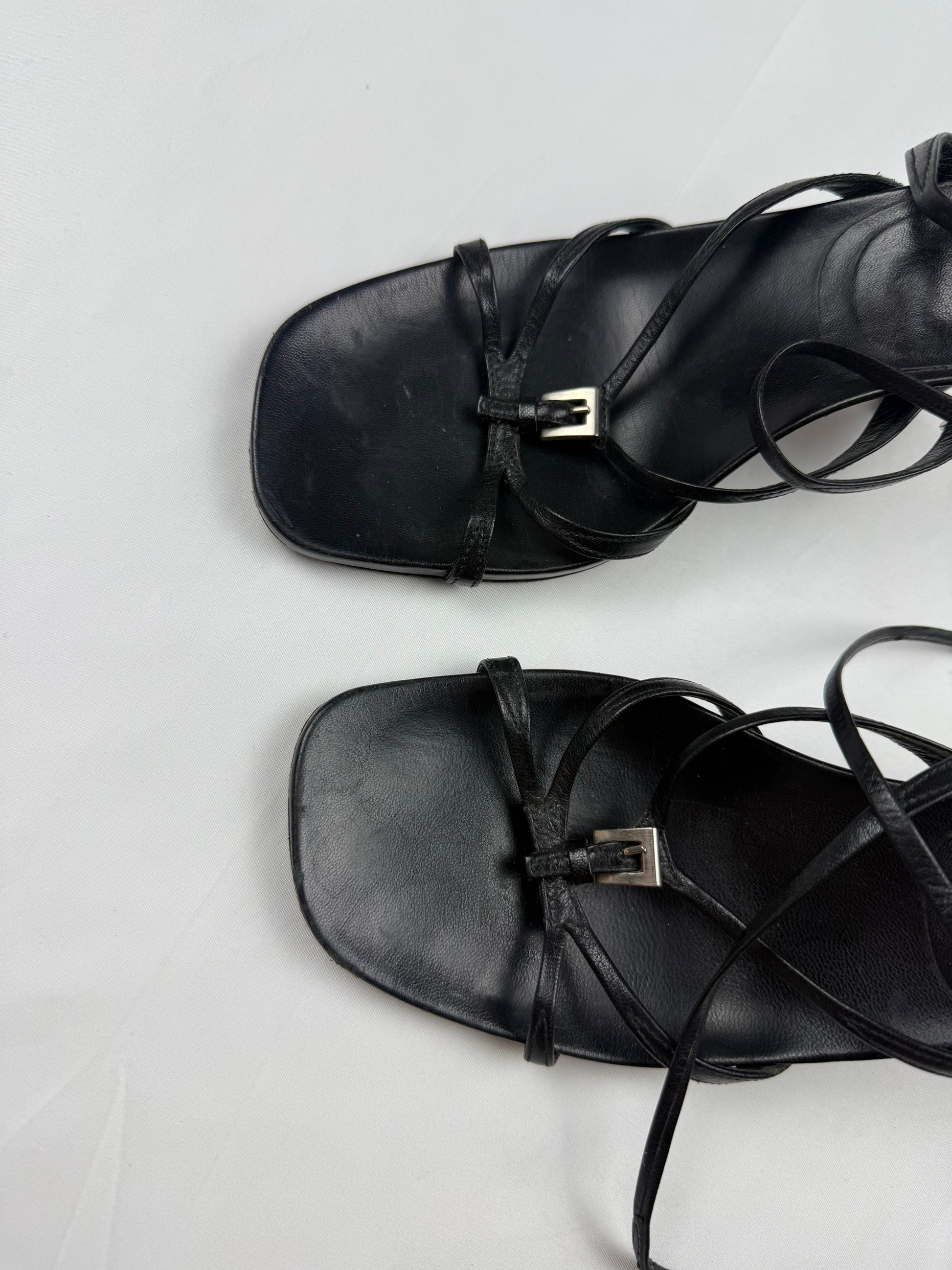 Black real leather heels sandals (37)
