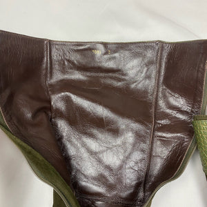 Khaki suede leather pointed toes knee high boots (36)