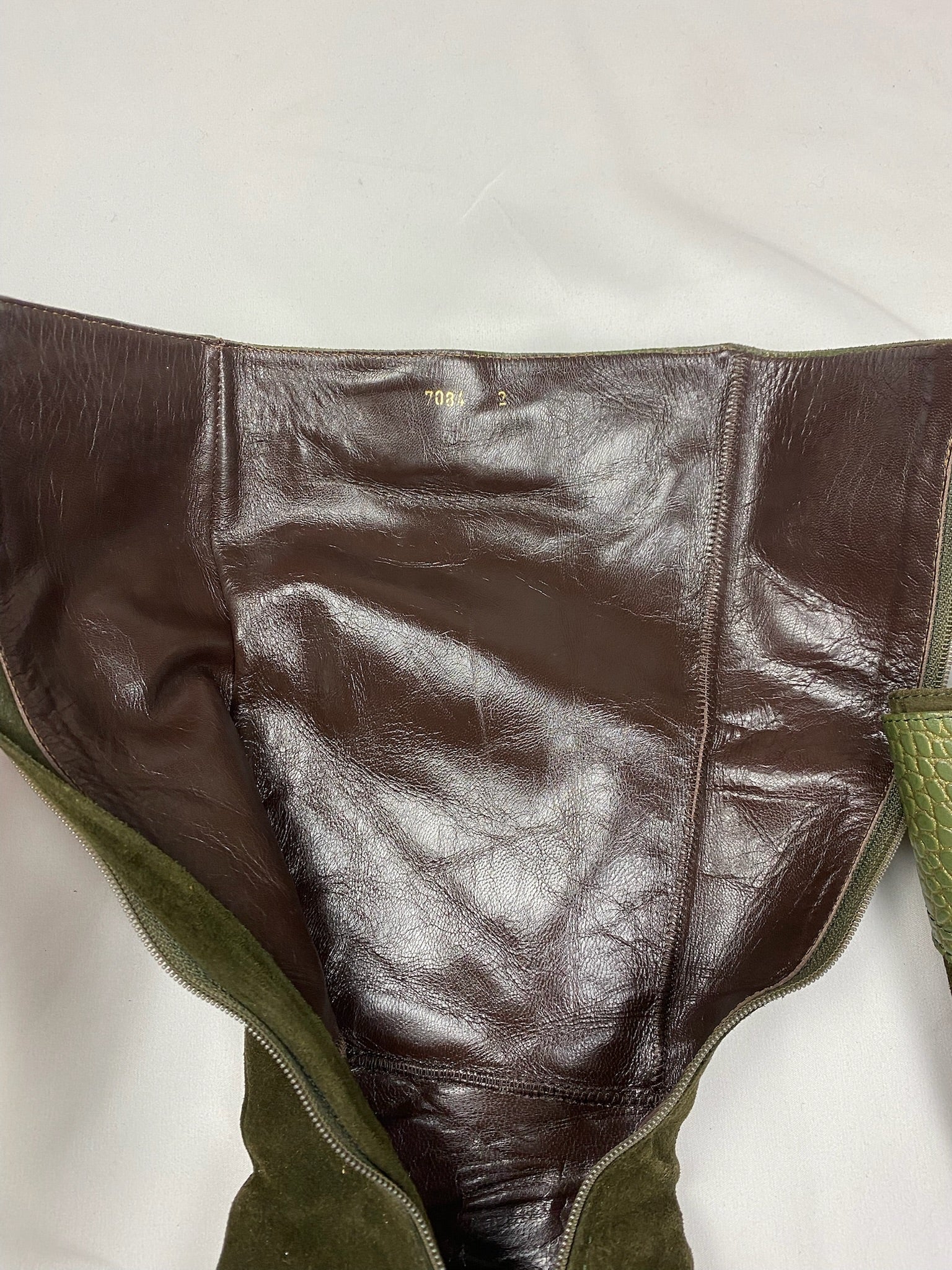 Khaki suede leather pointed toes knee high boots (36)