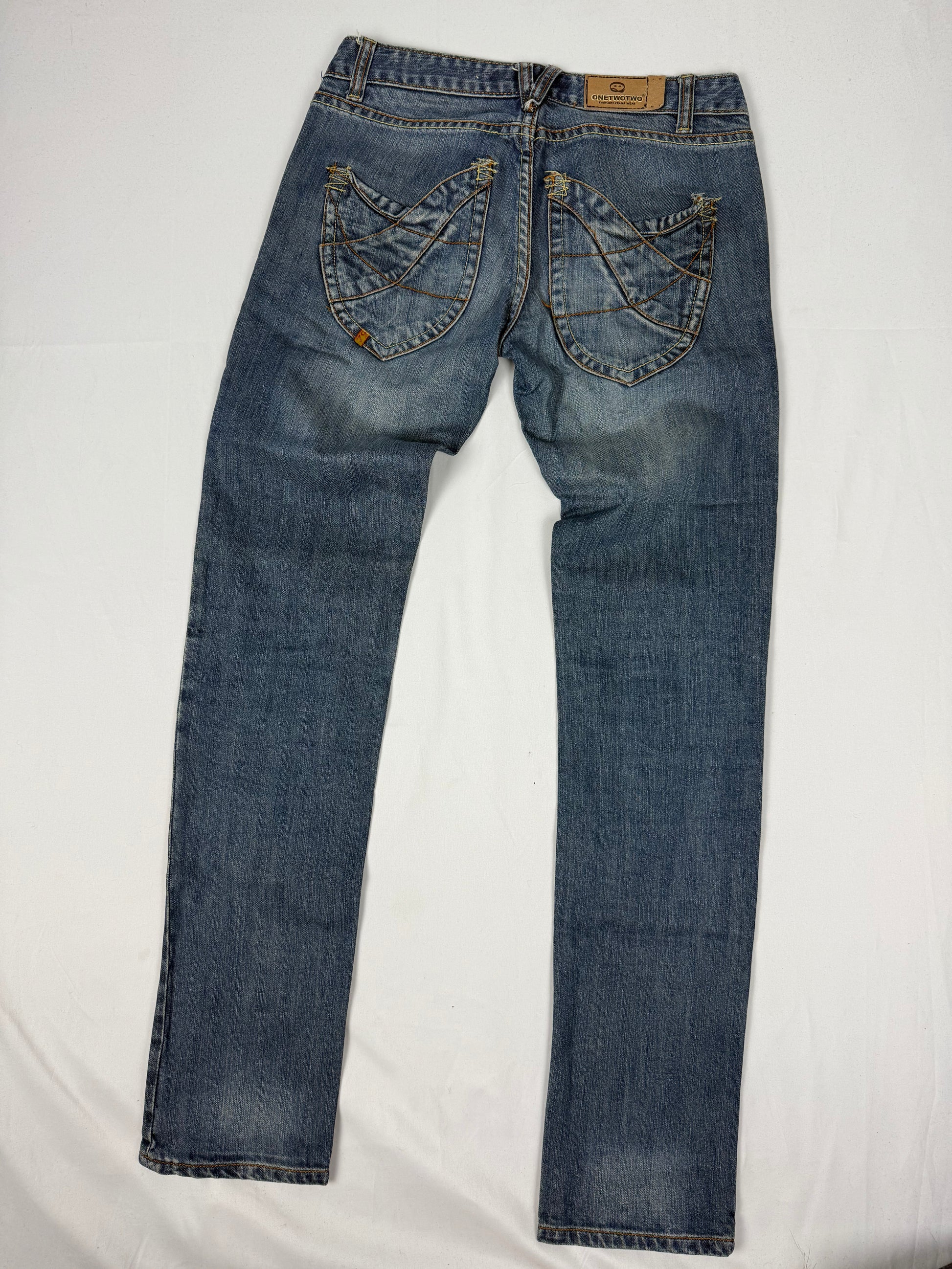 Blue denim low rise skinny pants (XS)