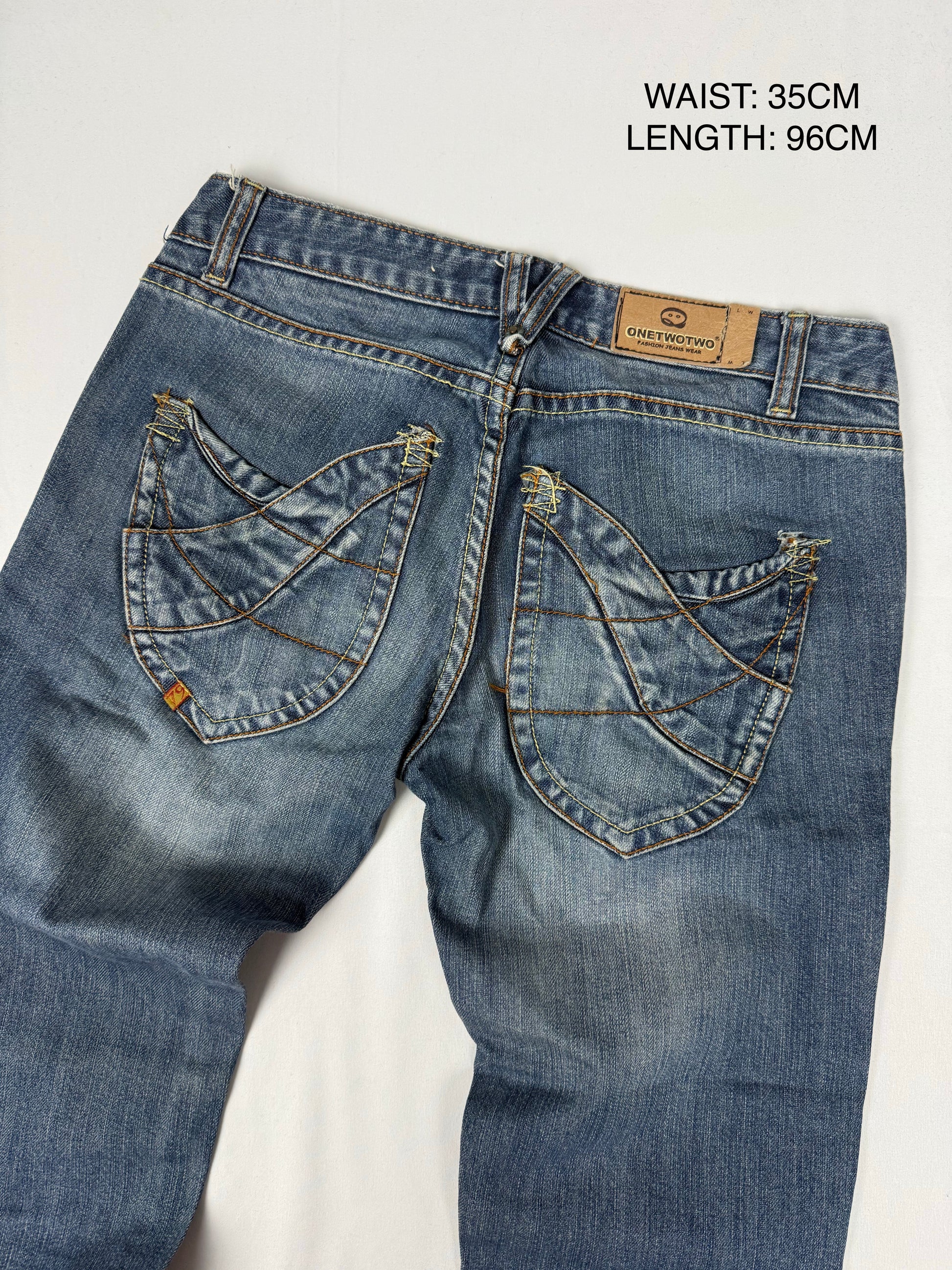 Blue denim low rise skinny pants (XS)