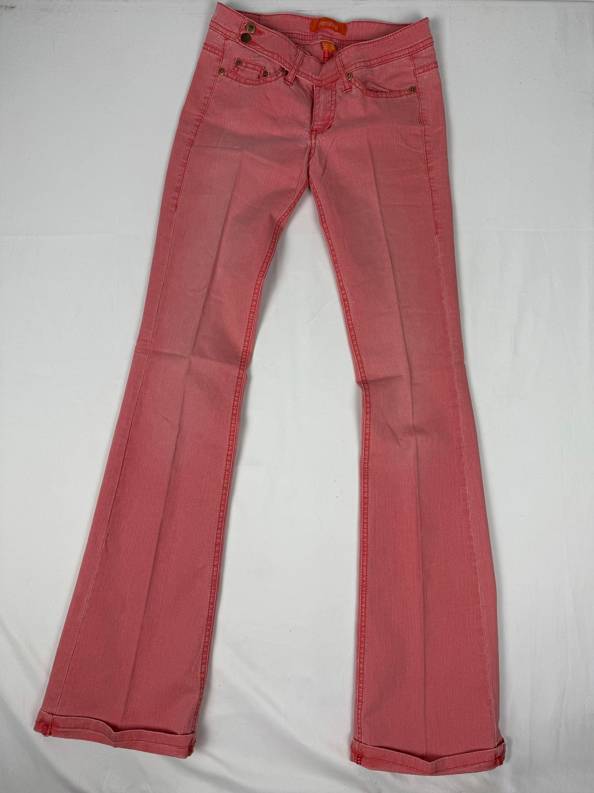 Pink low rise flared bootcut denim pants (XS)