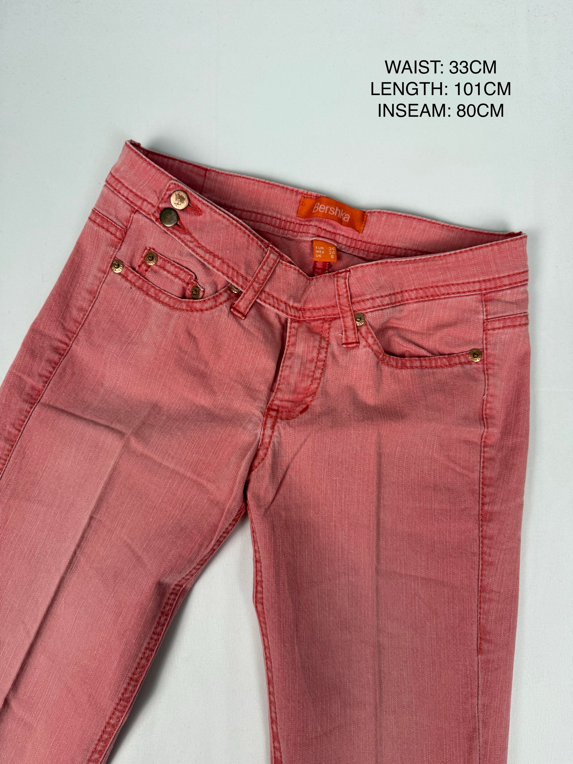 Pink low rise flared bootcut denim pants (XS)