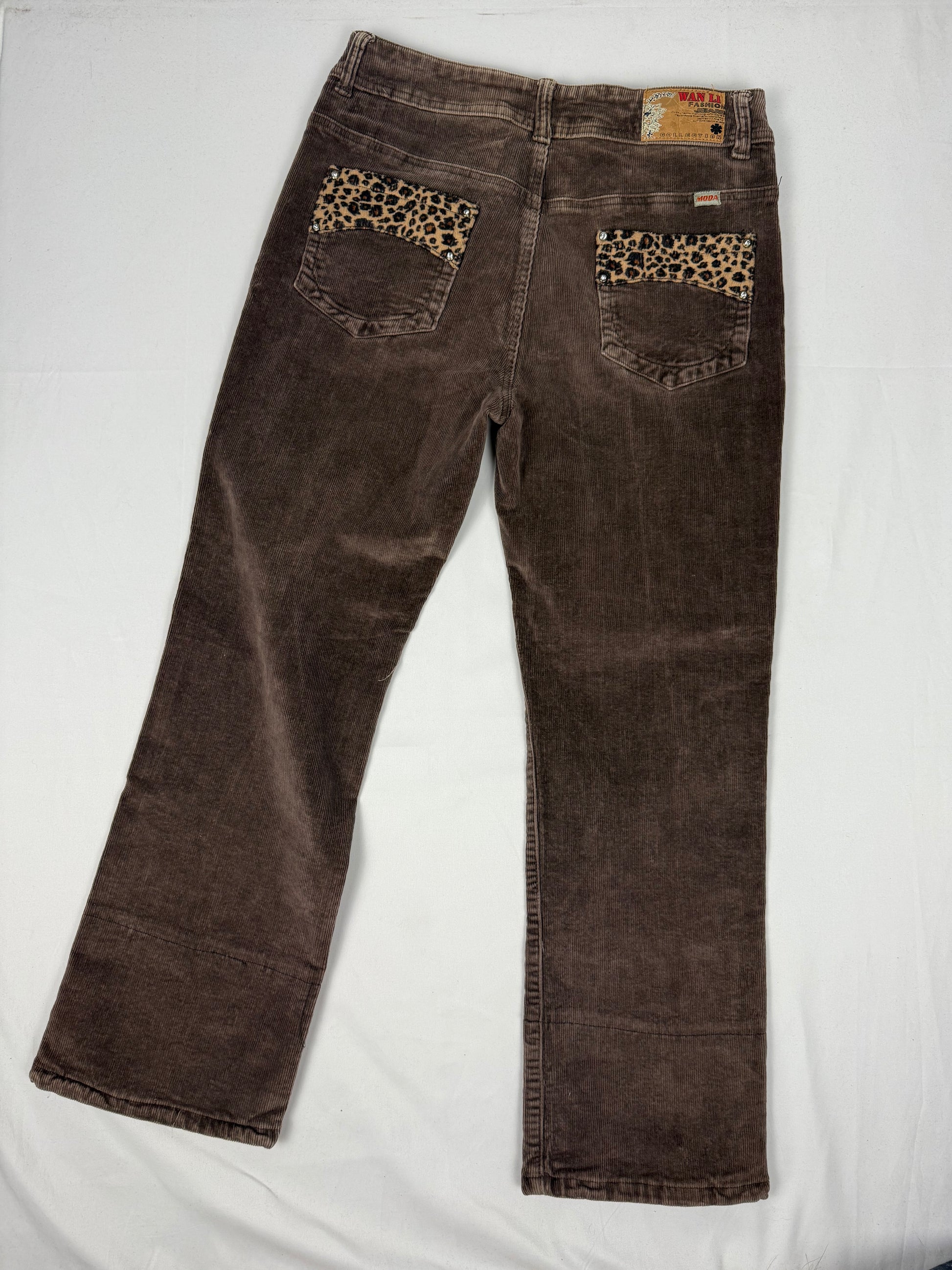 Brown velvet ribbed panther baggy pants (M)
