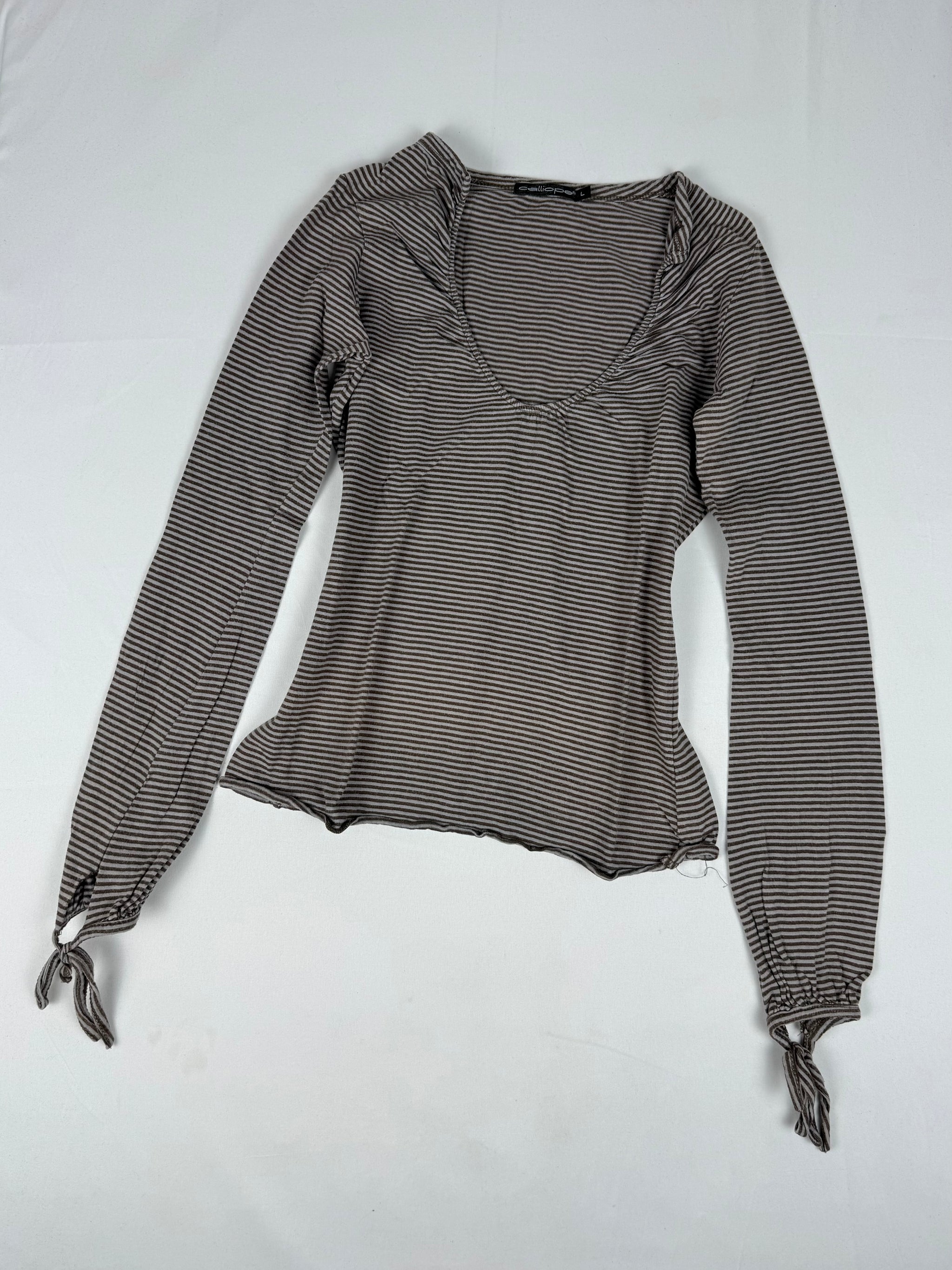 Beige striped cotton long sleeves top (M/L)