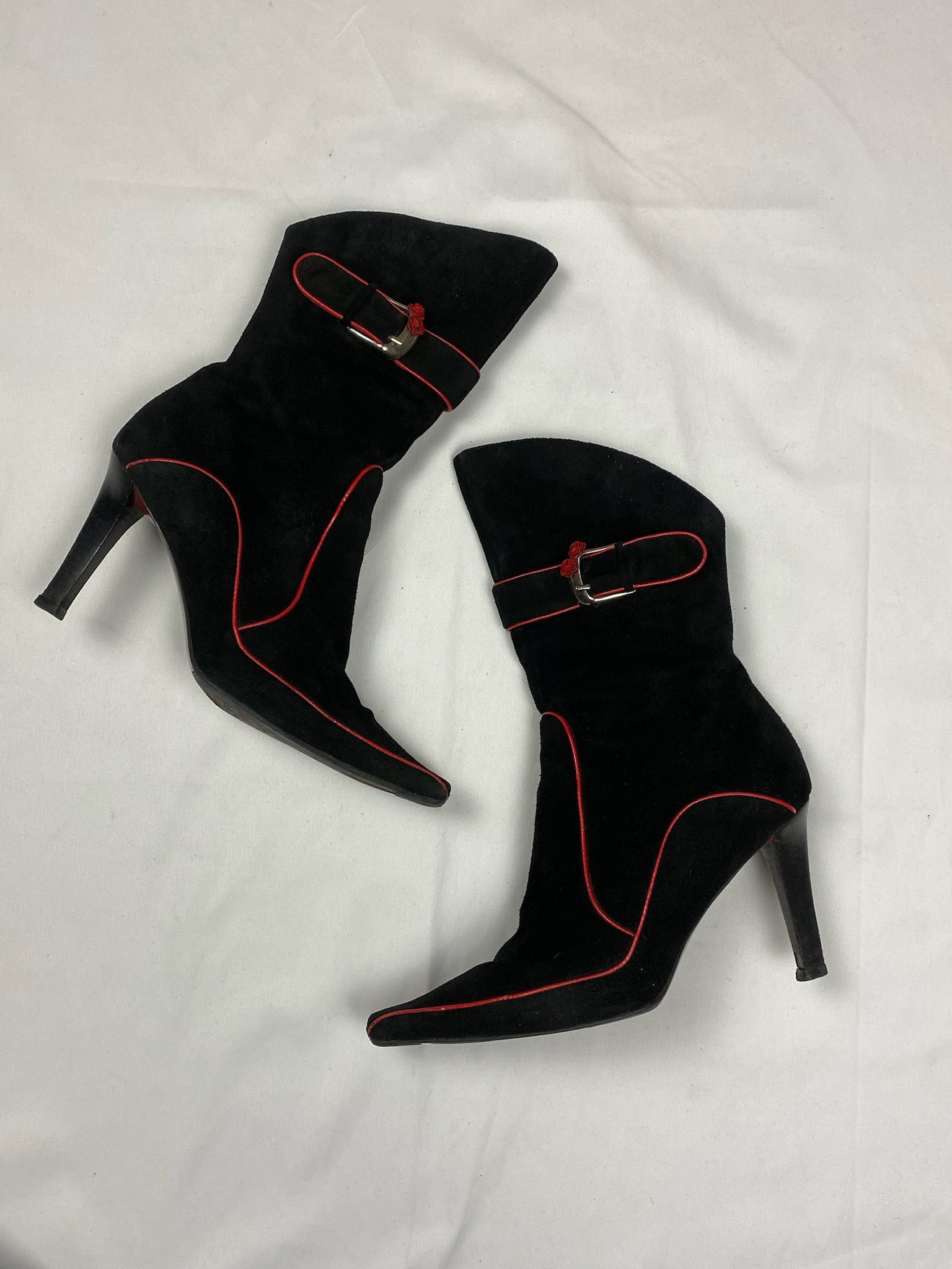 Black suede leather pointed toes boots (37)