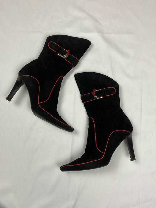 Black suede leather pointed toes boots (37)