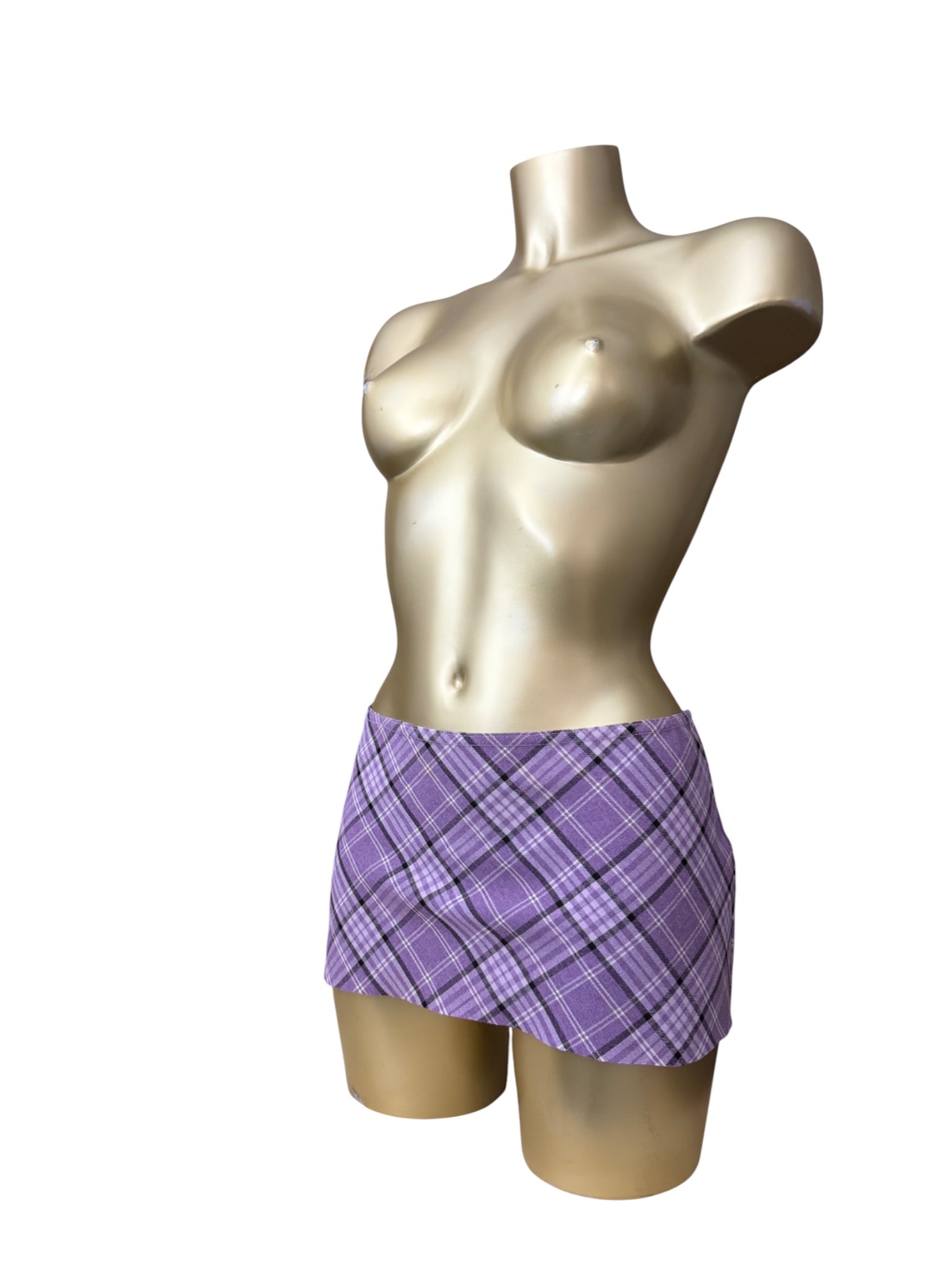 Lilac purple check print low rise mini/ micro skirt (S)
