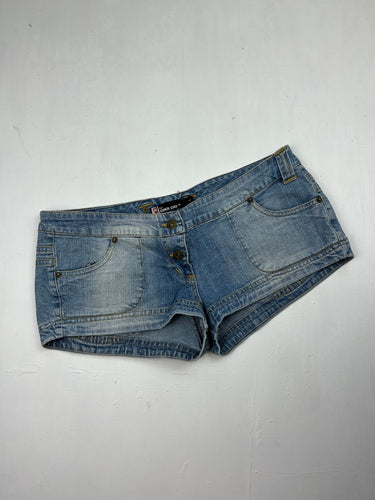 Blue denim low rise mini short (L)