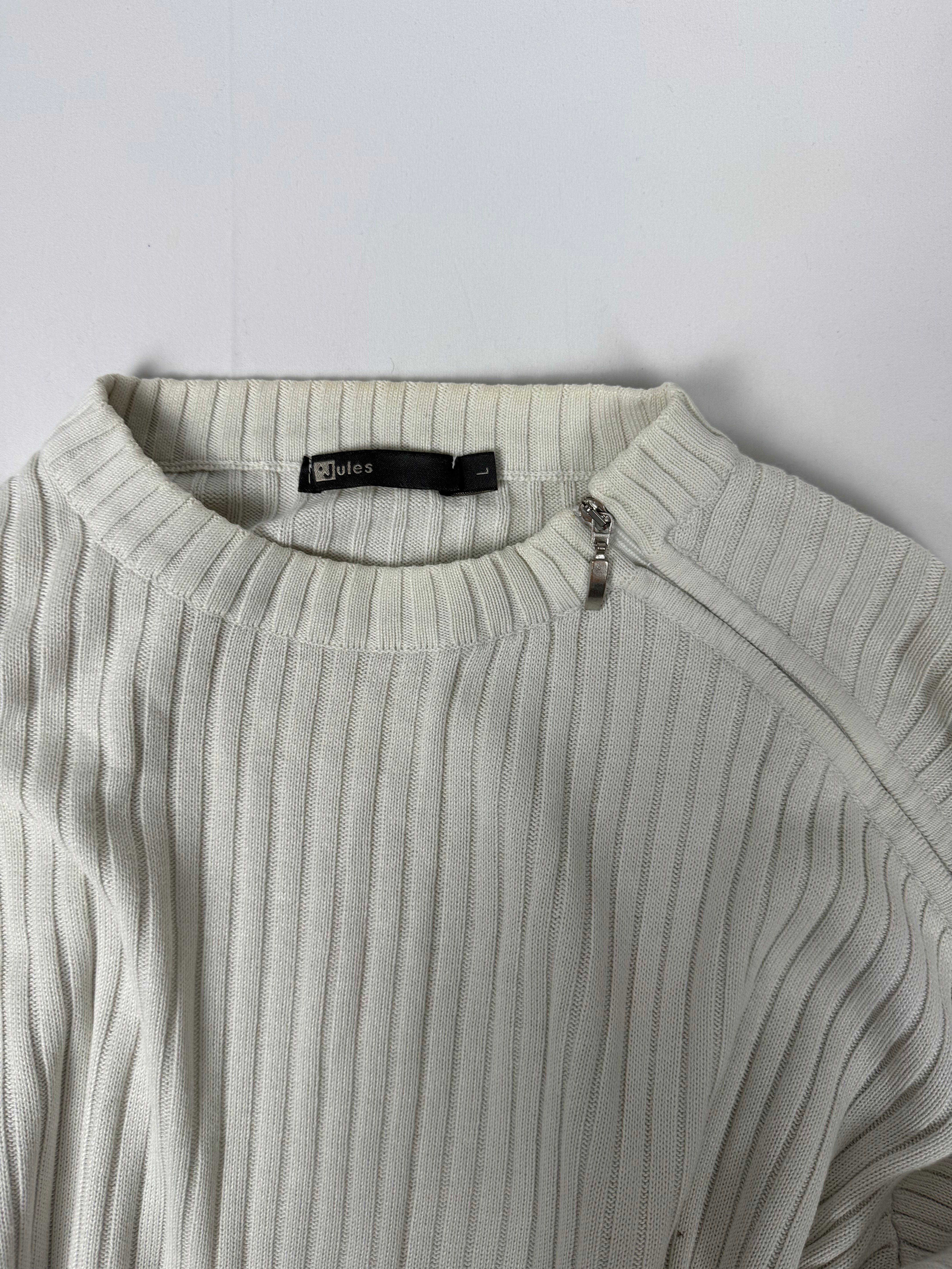 White zip up ribbed jumper (XL)