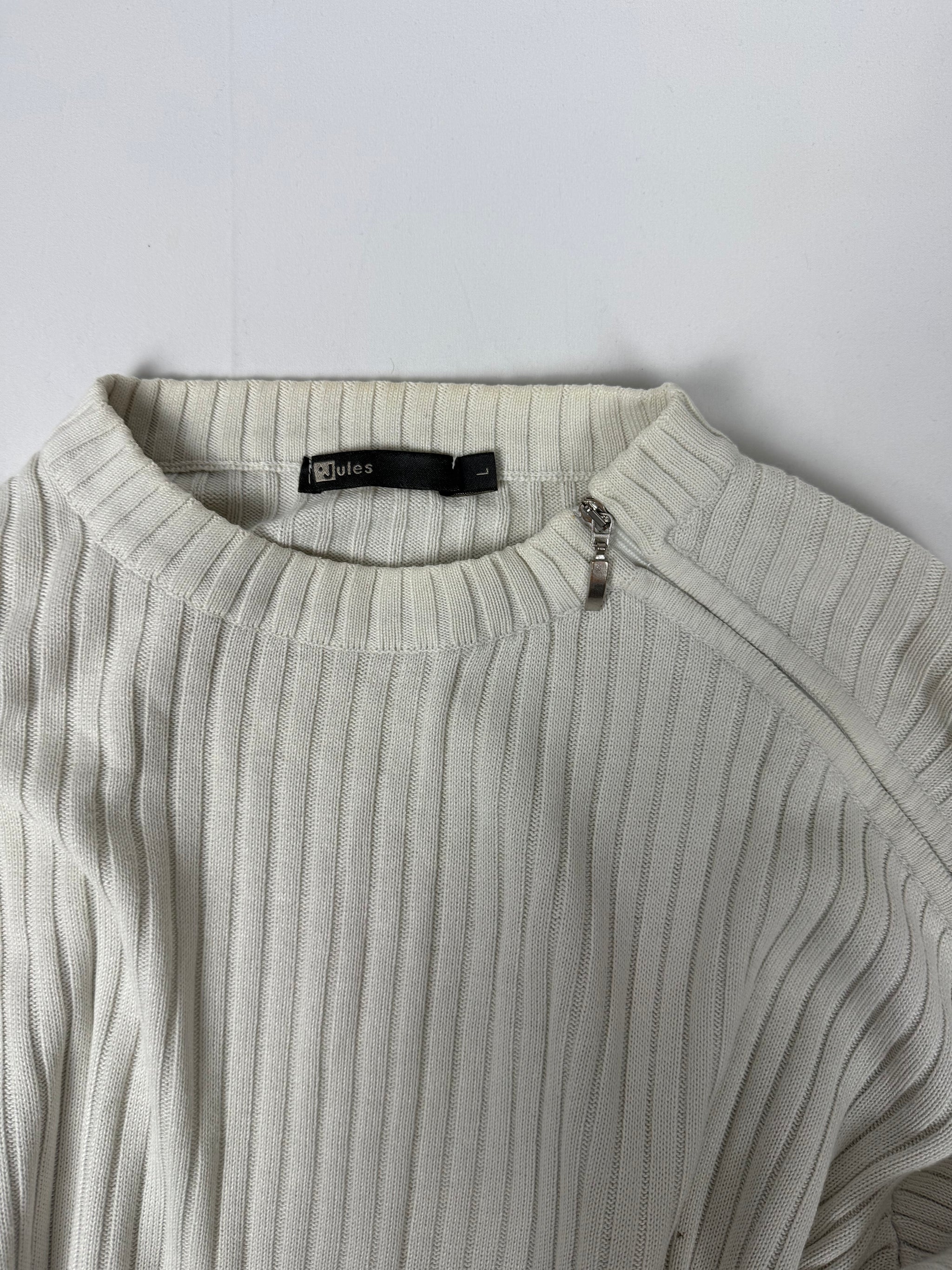White zip up ribbed jumper (XL)