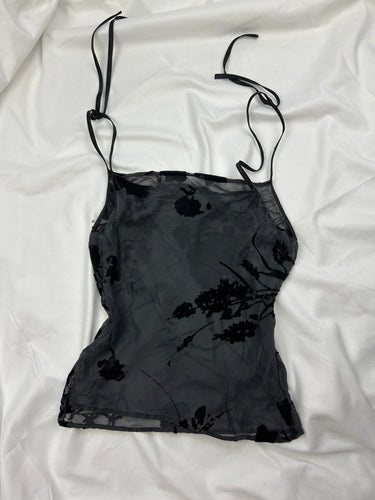 Black mesh tie up cami top (S)