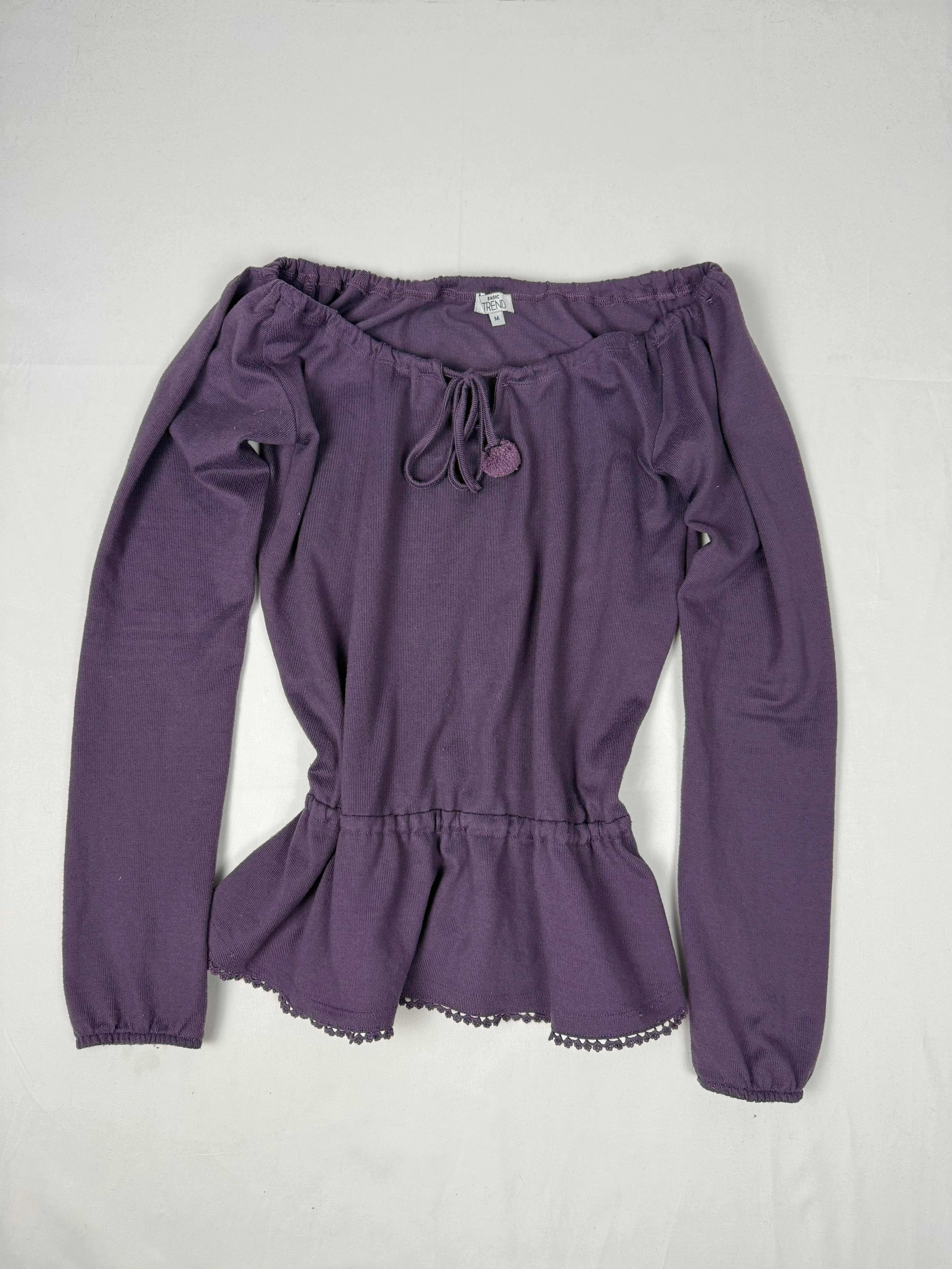Purple tie up flared long sleeves top (M/L)